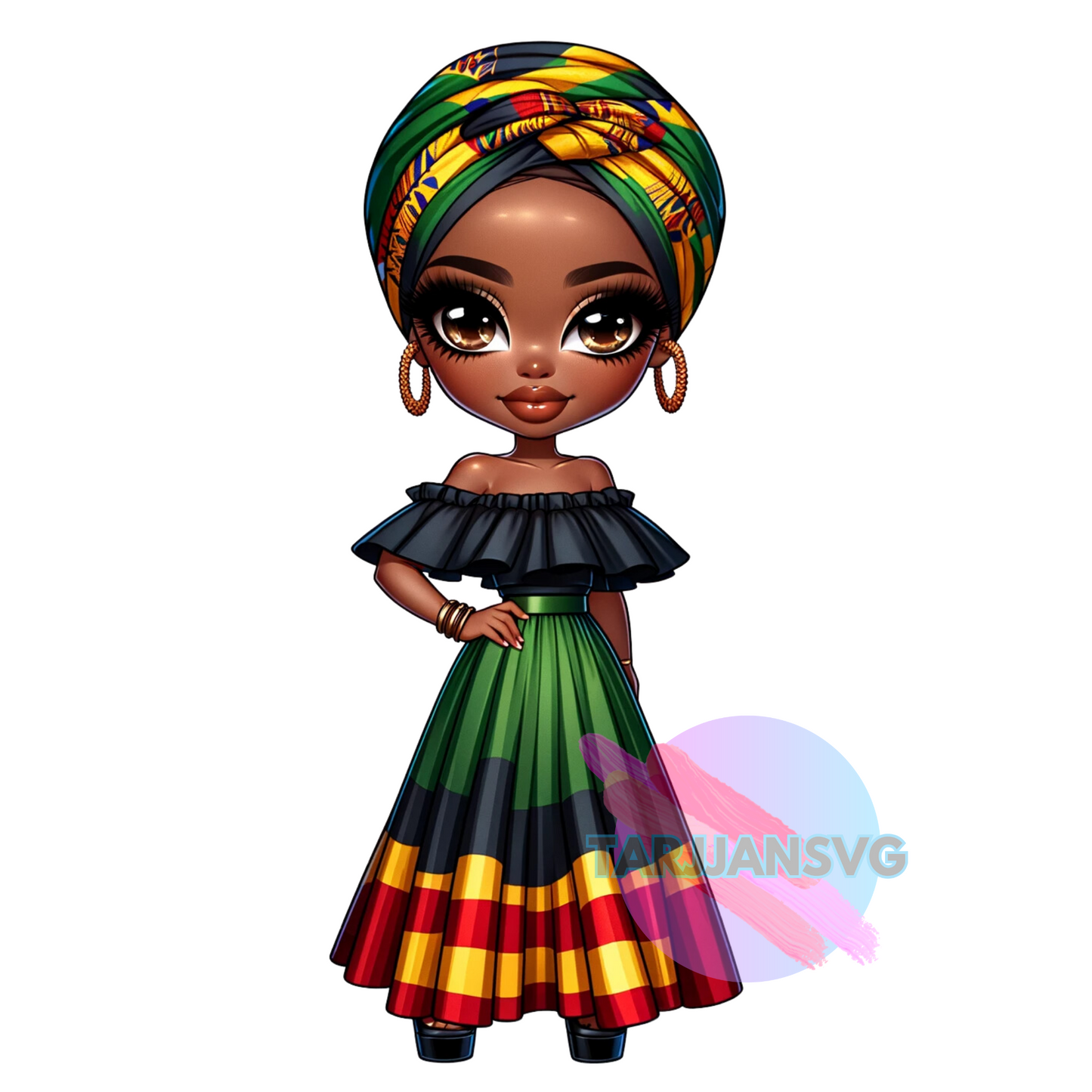 ChatGPT+DallE3 prompts of African AMerican Chibi in BHM Ankara Dolls