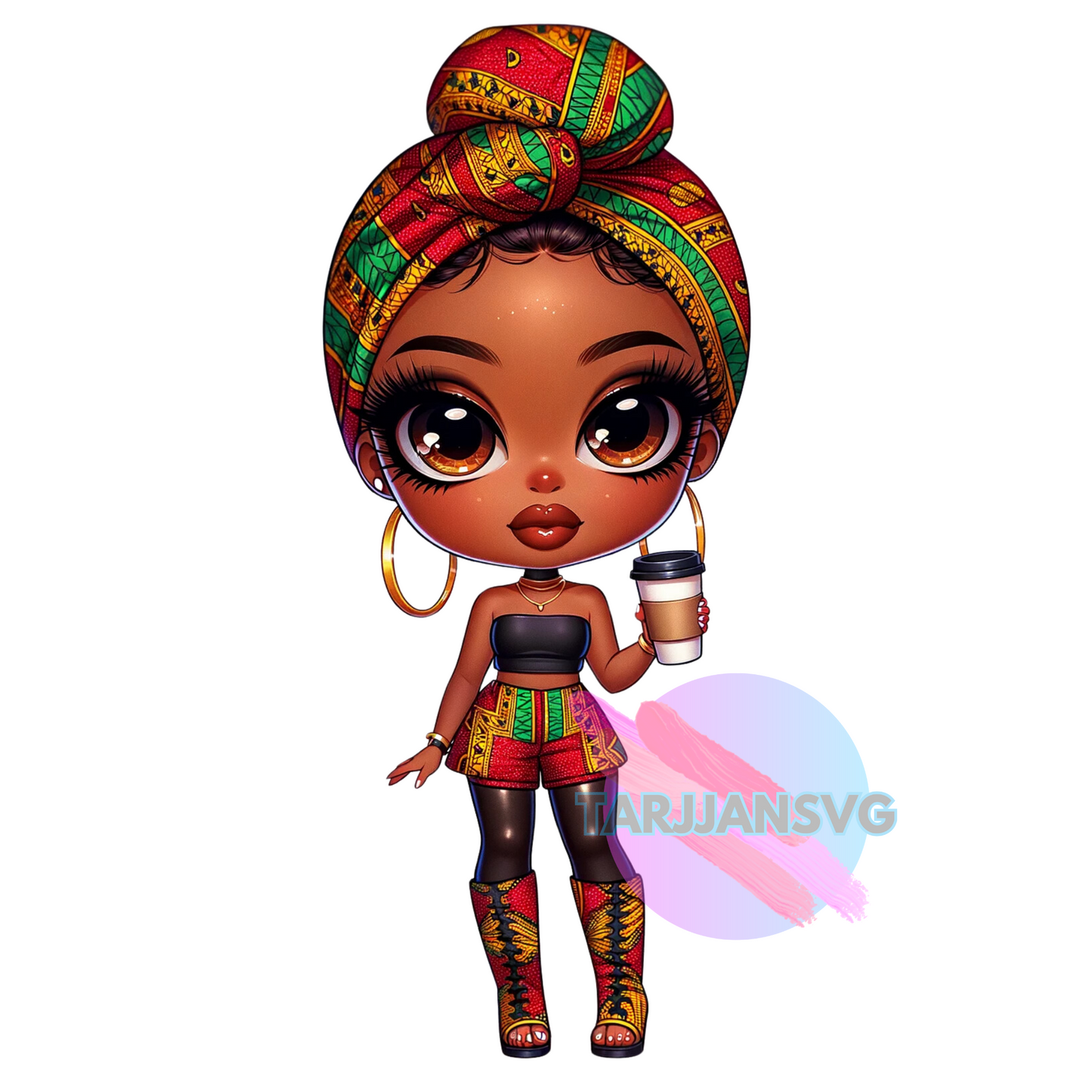 ChatGPT+DallE3 prompts of African AMerican Chibi in BHM Ankara Dolls