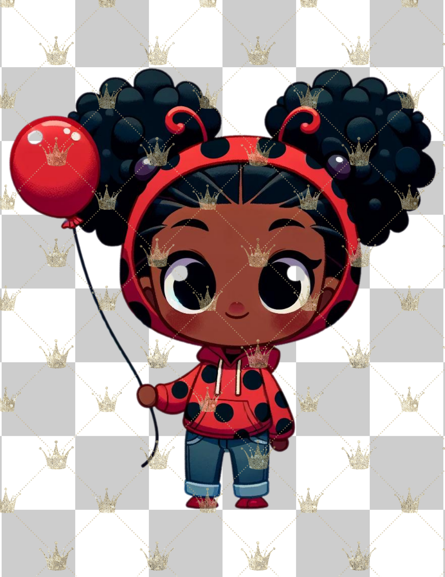 African AMerican Chibi Straberry Girl Cartoon PNG Ai art