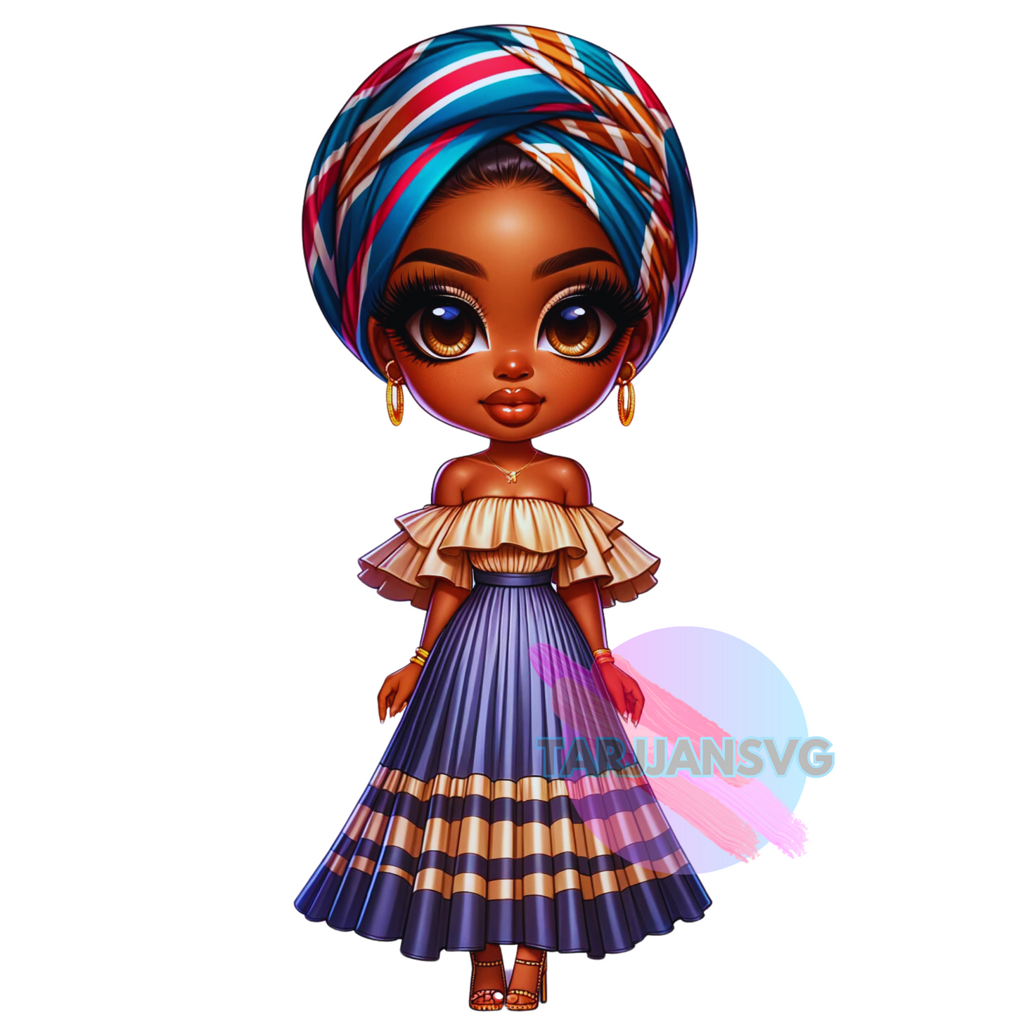 ChatGPT+DallE3 prompts of African AMerican Chibi in BHM Ankara Dolls