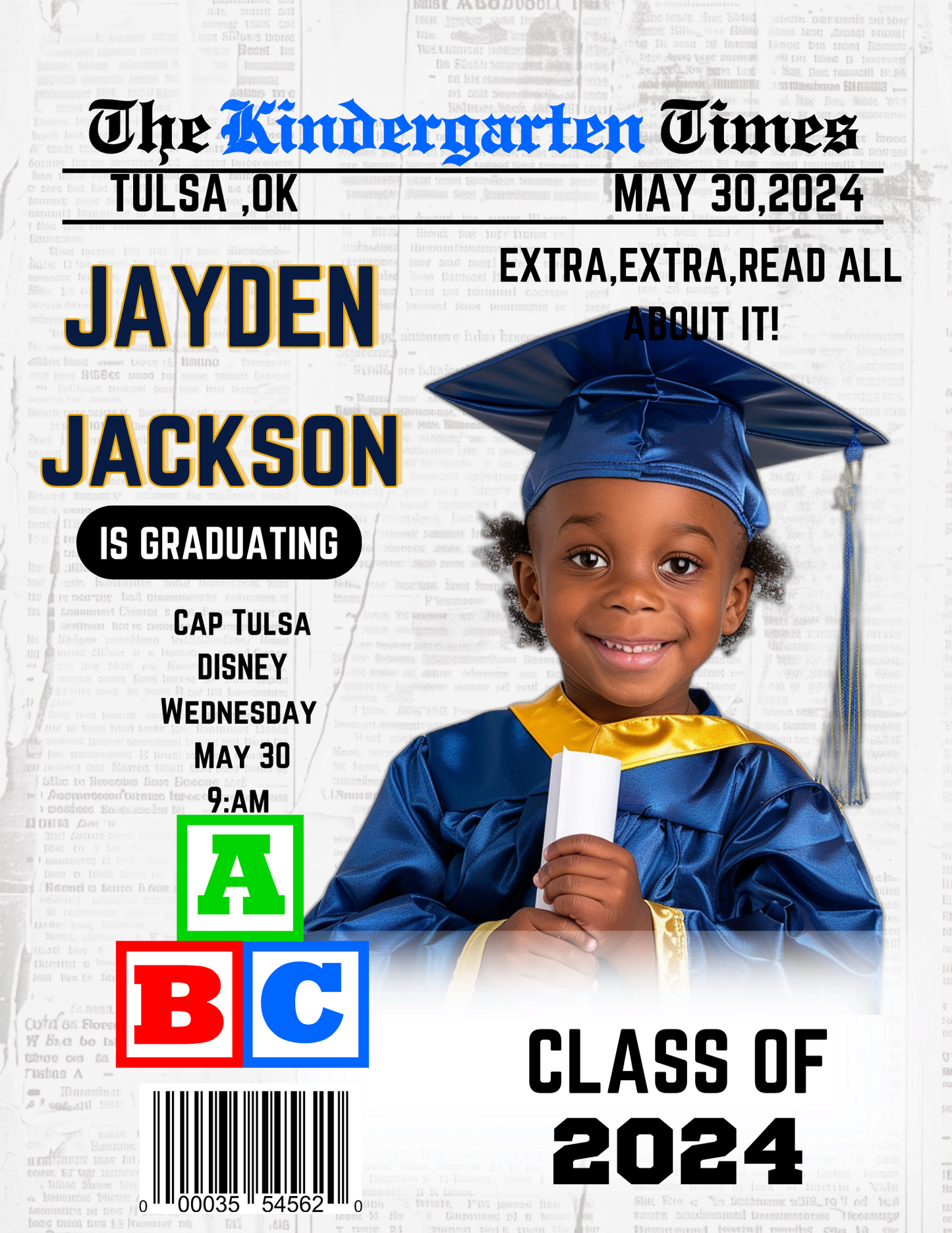 Kids Grad News Paper Templates, Kinder Grads Canva Templates,Elementary Shool,Daycare,Editable Templates (Copy)