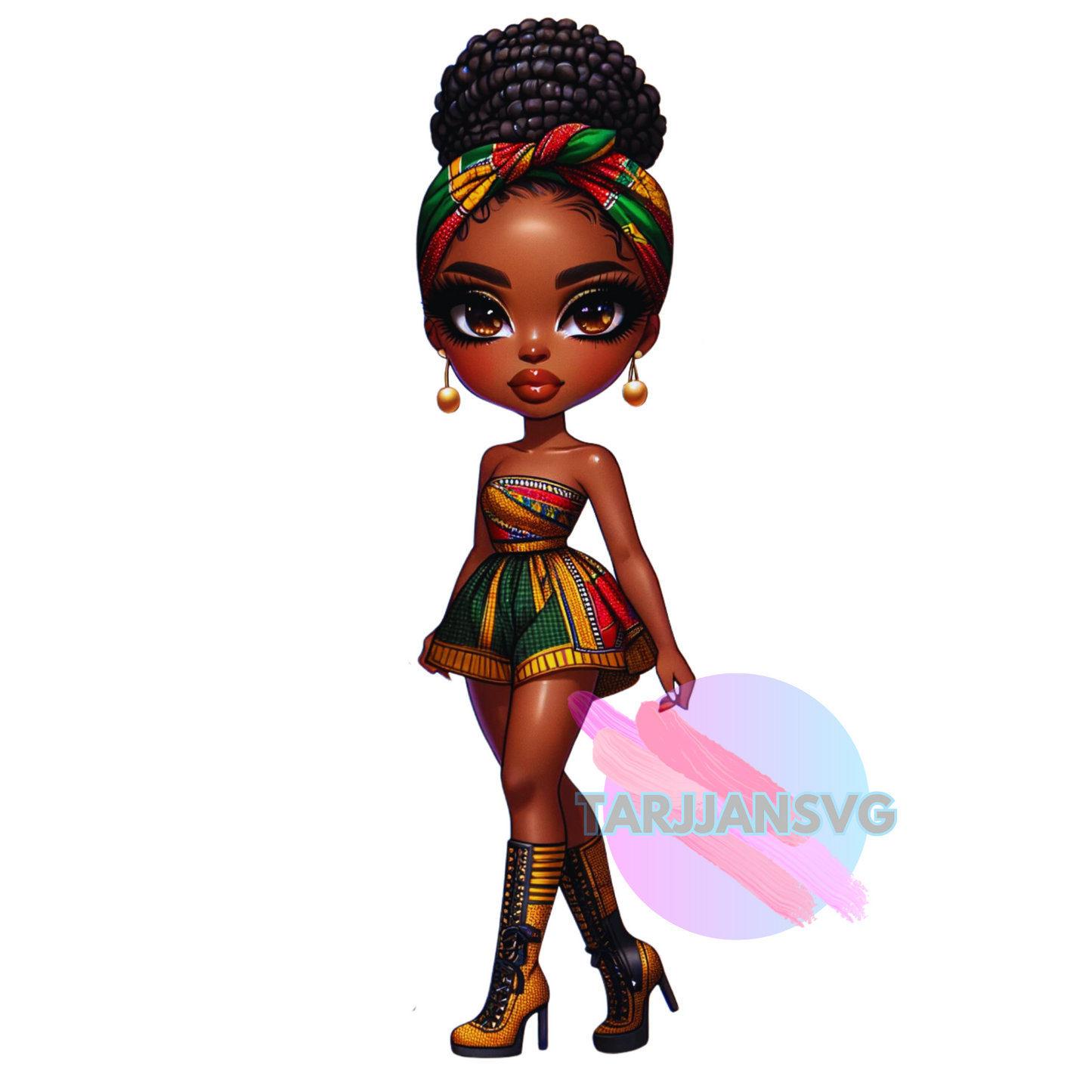 ChatGPT+DallE3 prompts of African AMerican Chibi in BHM Ankara Dolls