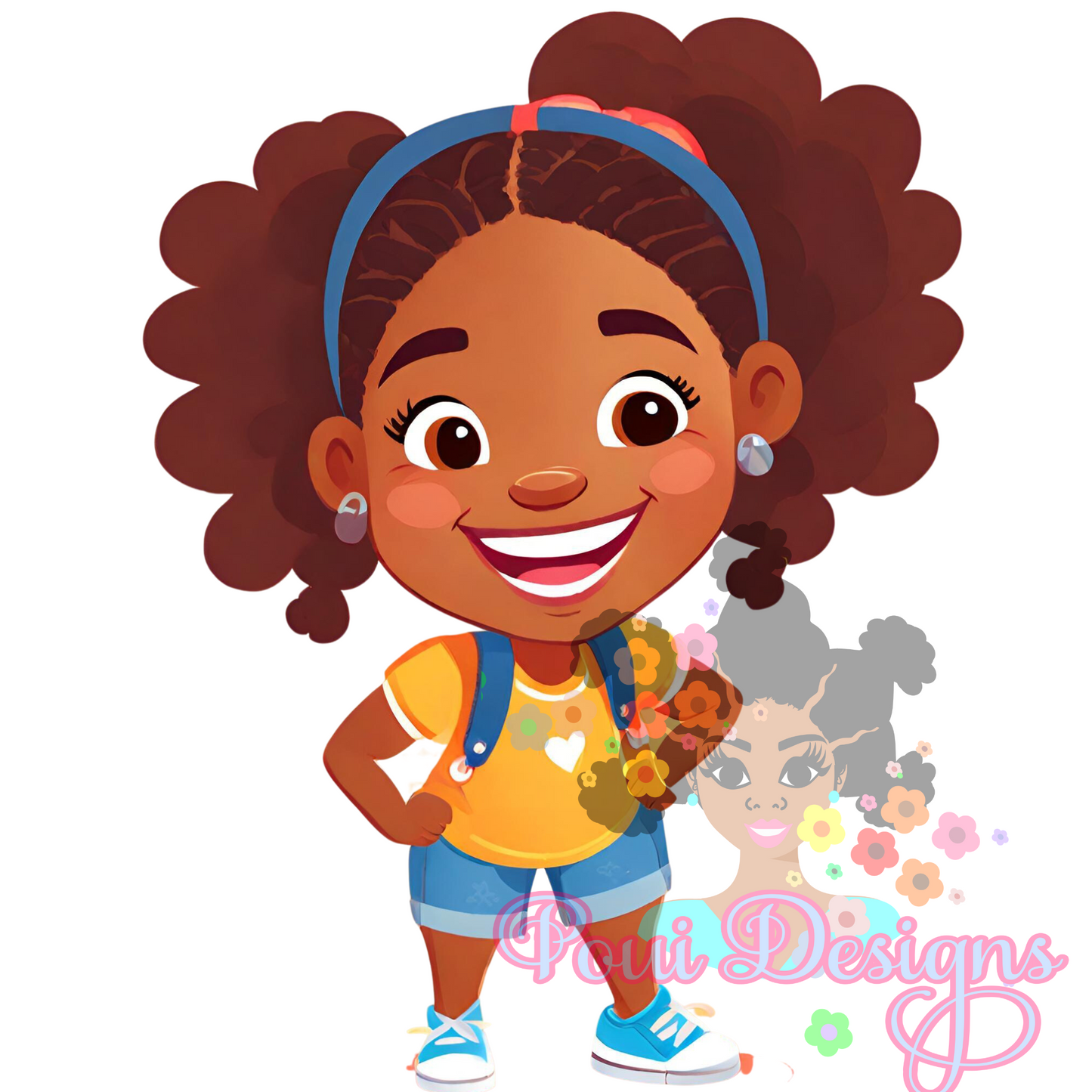 African American Girl Cartoon PNG Ai art