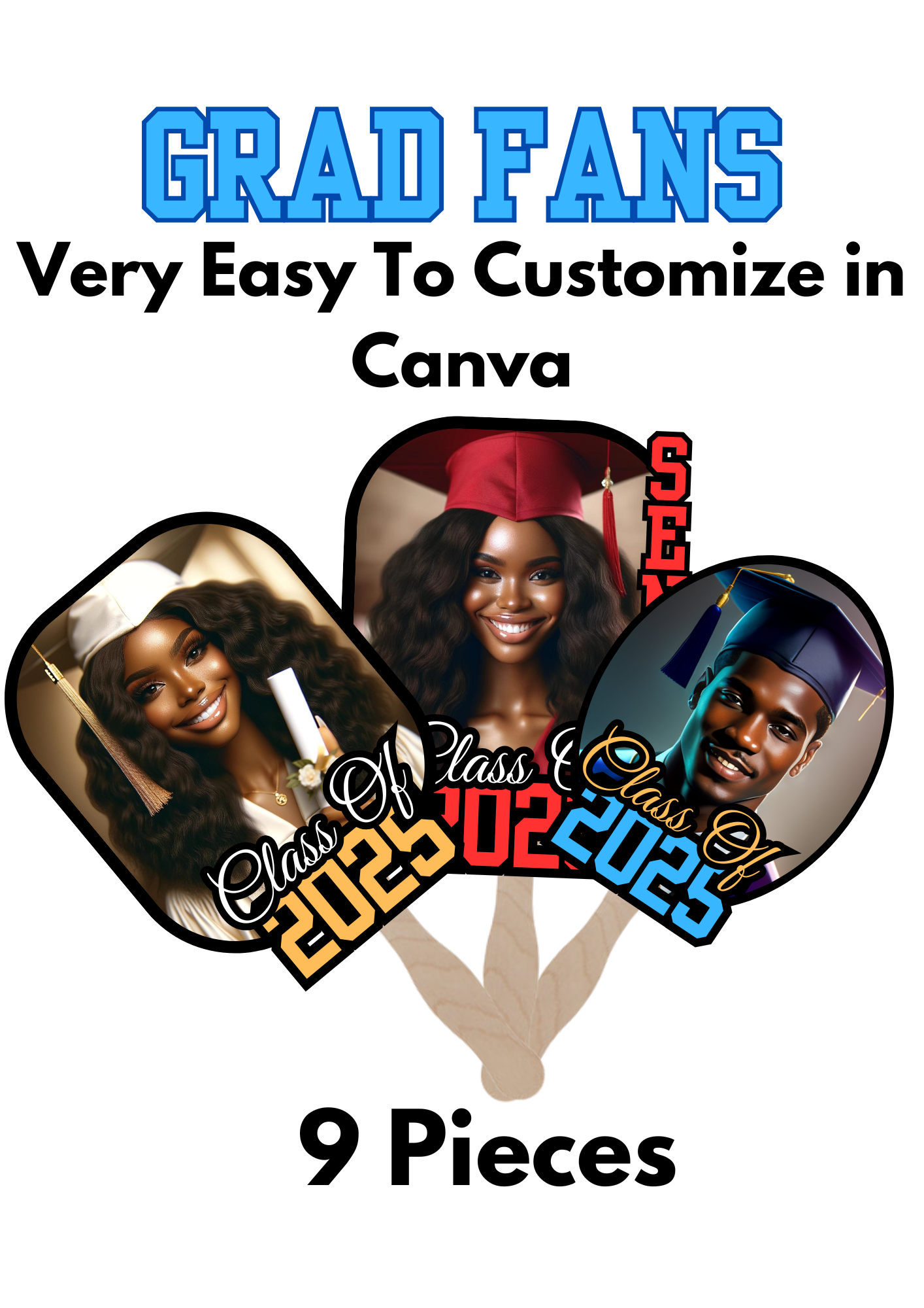 9 pieces of Grad Fans Drag and Drop Canva Frame