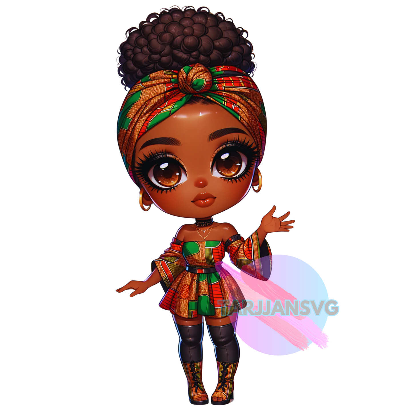 ChatGPT+DallE3 prompts of African AMerican Chibi in BHM Ankara Dolls