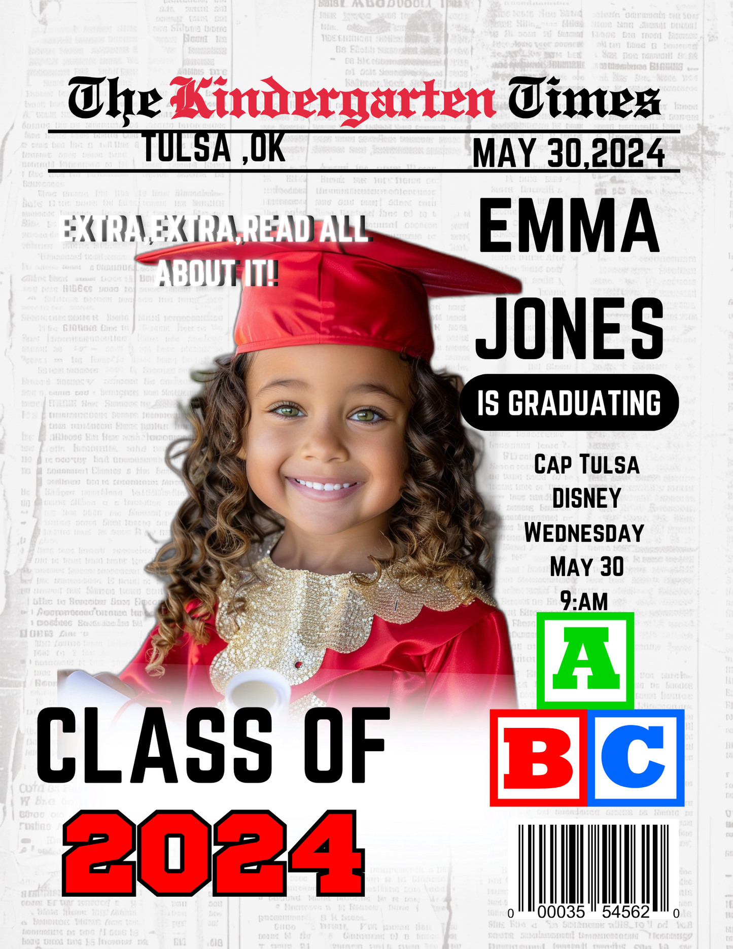 Kids Grad News Paper Templates, Kinder Grads Canva Templates,Elementary Shool,Daycare,Editable Templates (Copy)