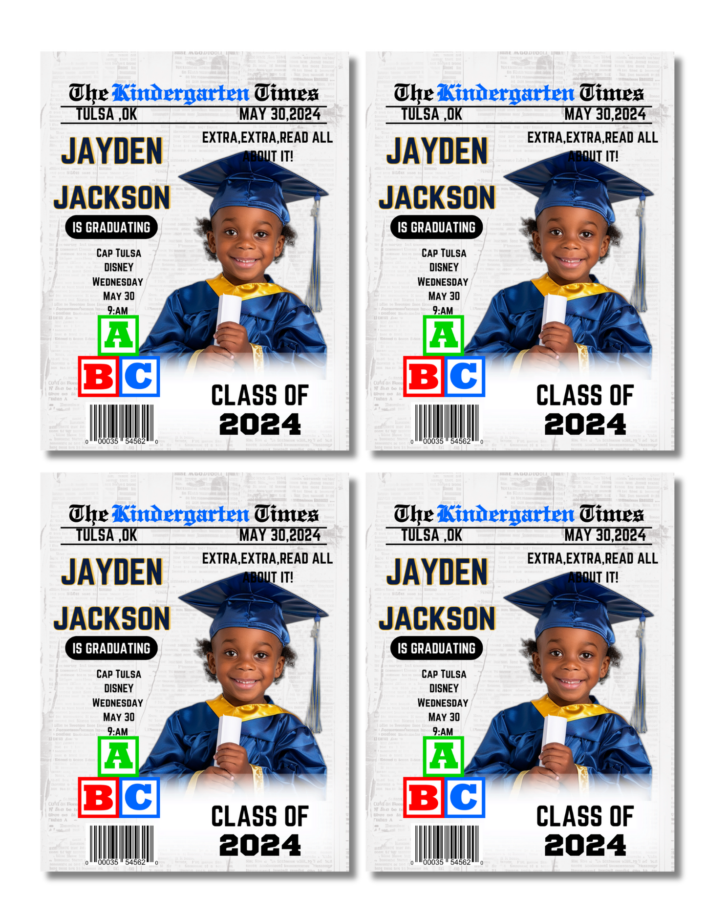 Kids Grad News Paper Templates, Kinder Grads Canva Templates,Elementary Shool,Daycare,Editable Templates (Copy)