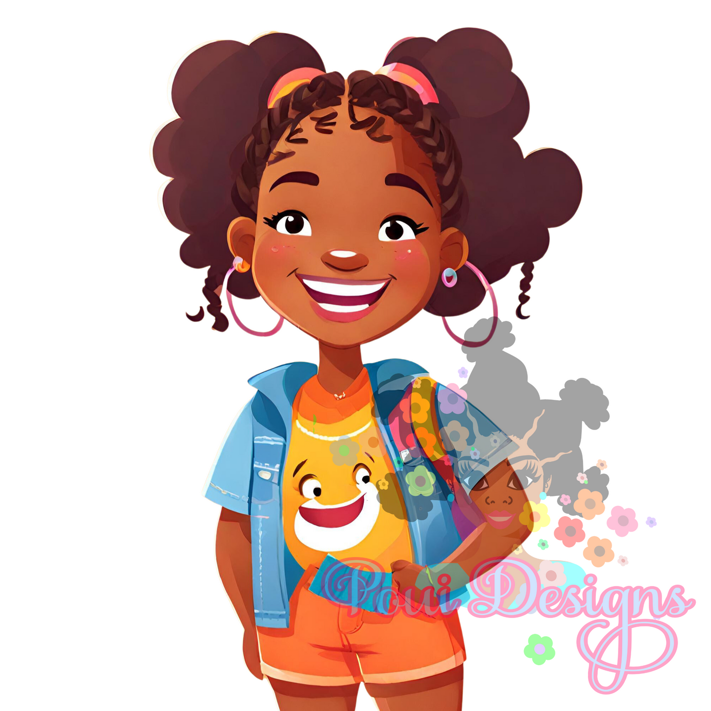 African American Girl Cartoon PNG Ai art