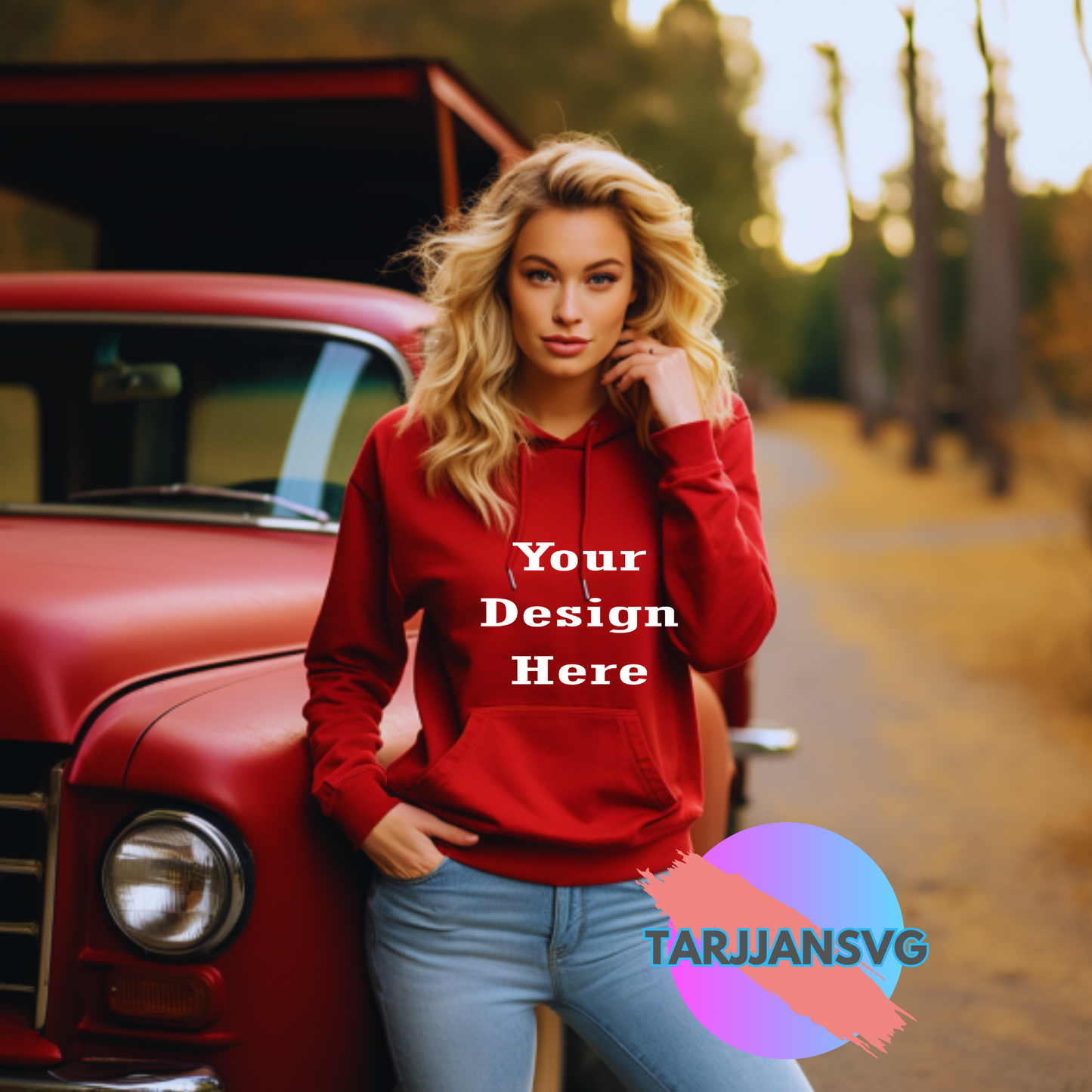 Red Female Gildan Sweatshirt Mockup