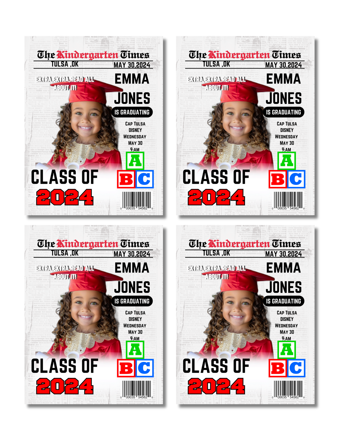 Kids Grad News Paper Templates, Kinder Grads Canva Templates,Elementary Shool,Daycare,Editable Templates (Copy)