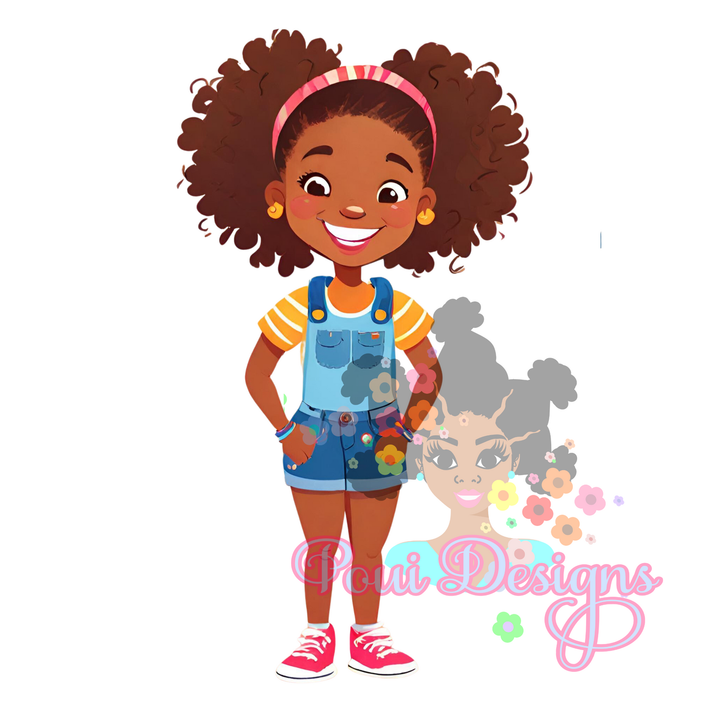 African American Girl Cartoon PNG Ai art