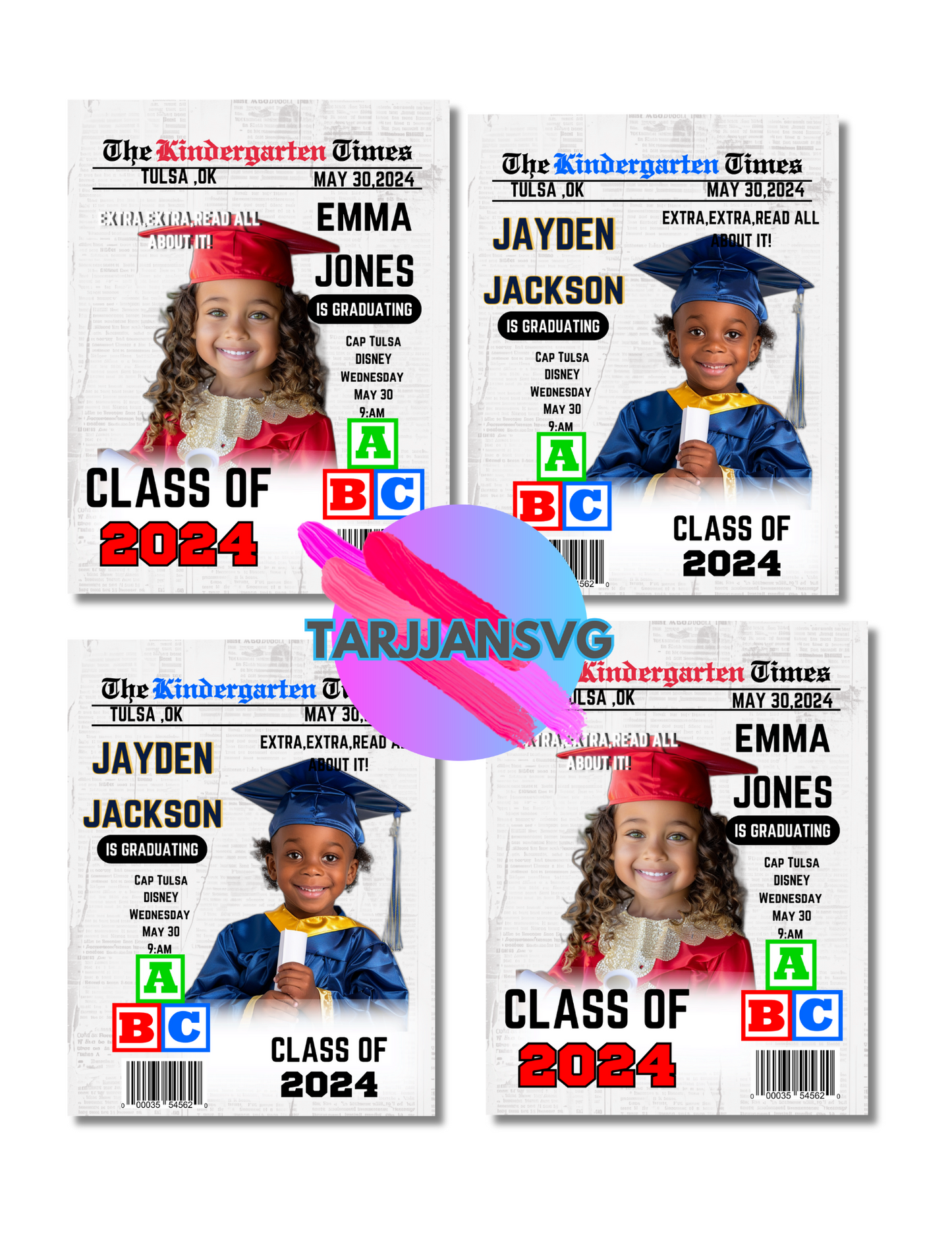 Kids Grad News Paper Templates, Kinder Grads Canva Templates,Elementary Shool,Daycare,Editable Templates (Copy)
