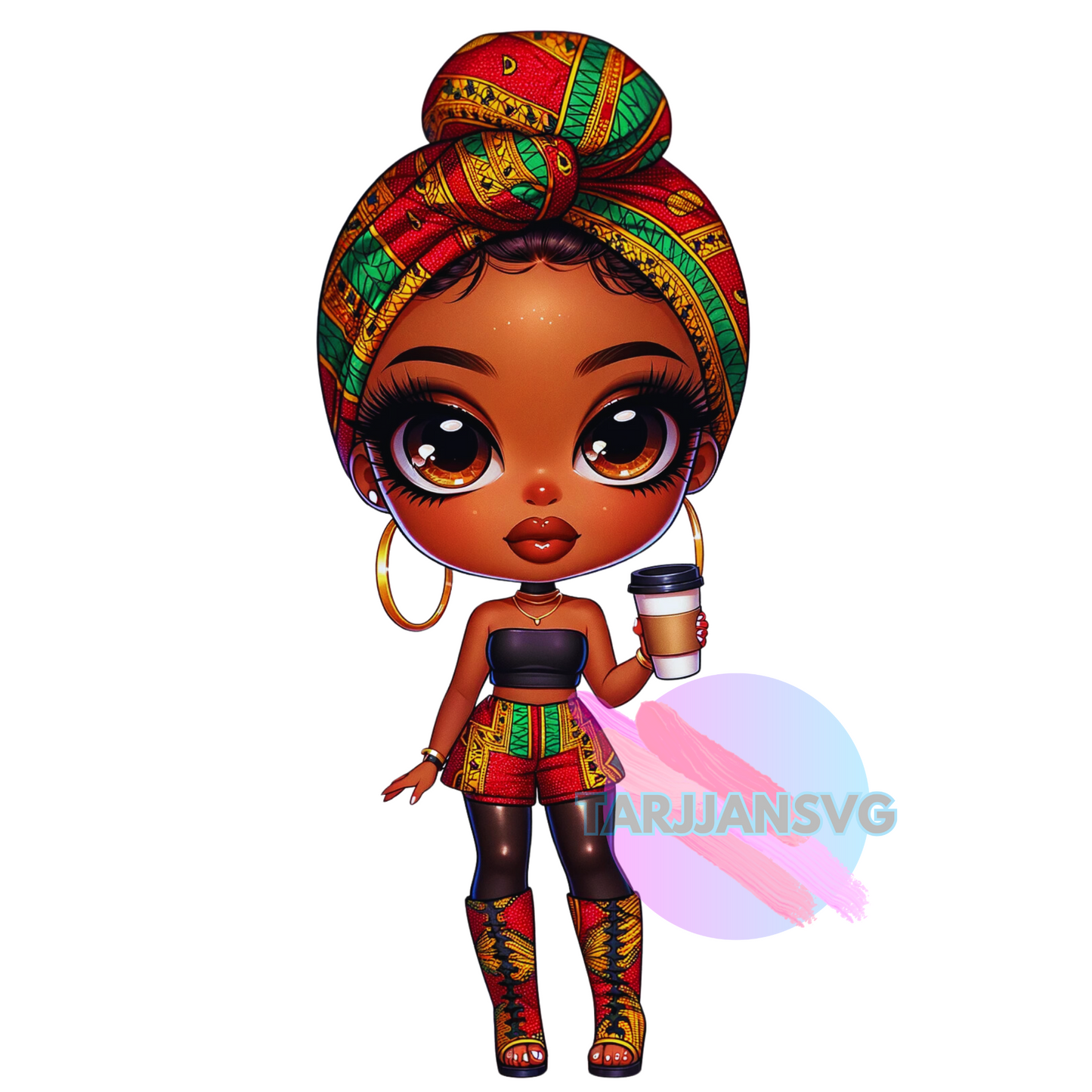 ChatGPT+DallE3 prompts of African AMerican Chibi in BHM Ankara Dolls