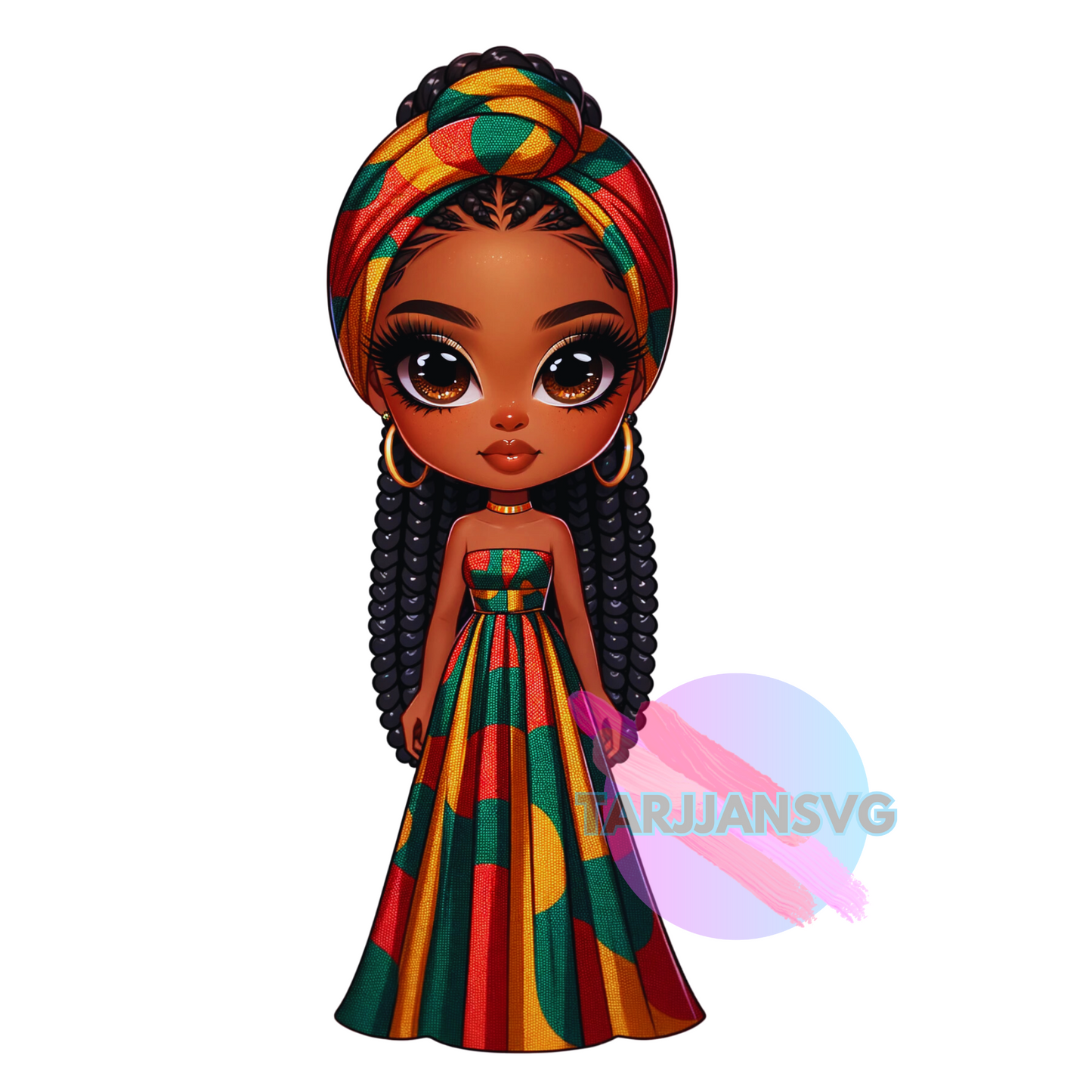 ChatGPT+DallE3 prompts of African AMerican Chibi in BHM Ankara Dolls