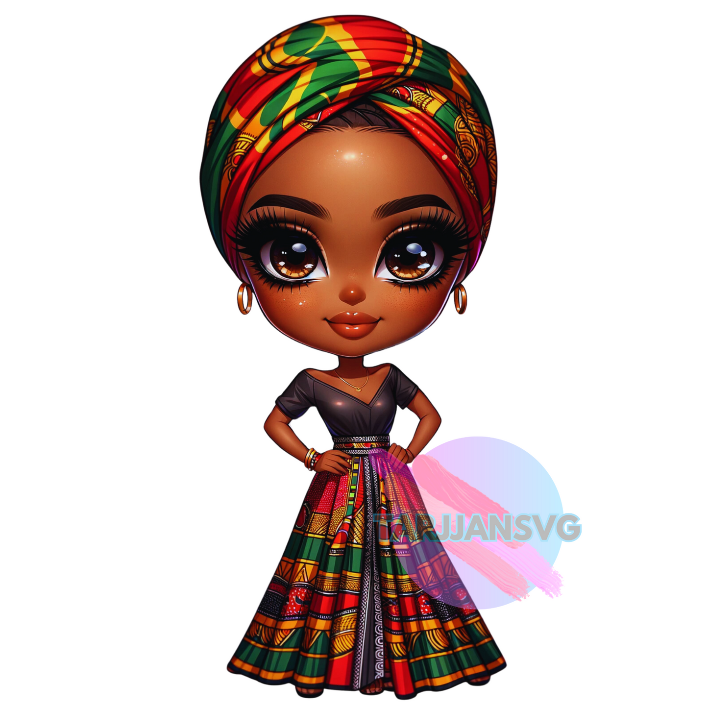 ChatGPT+DallE3 prompts of African AMerican Chibi in BHM Ankara Dolls