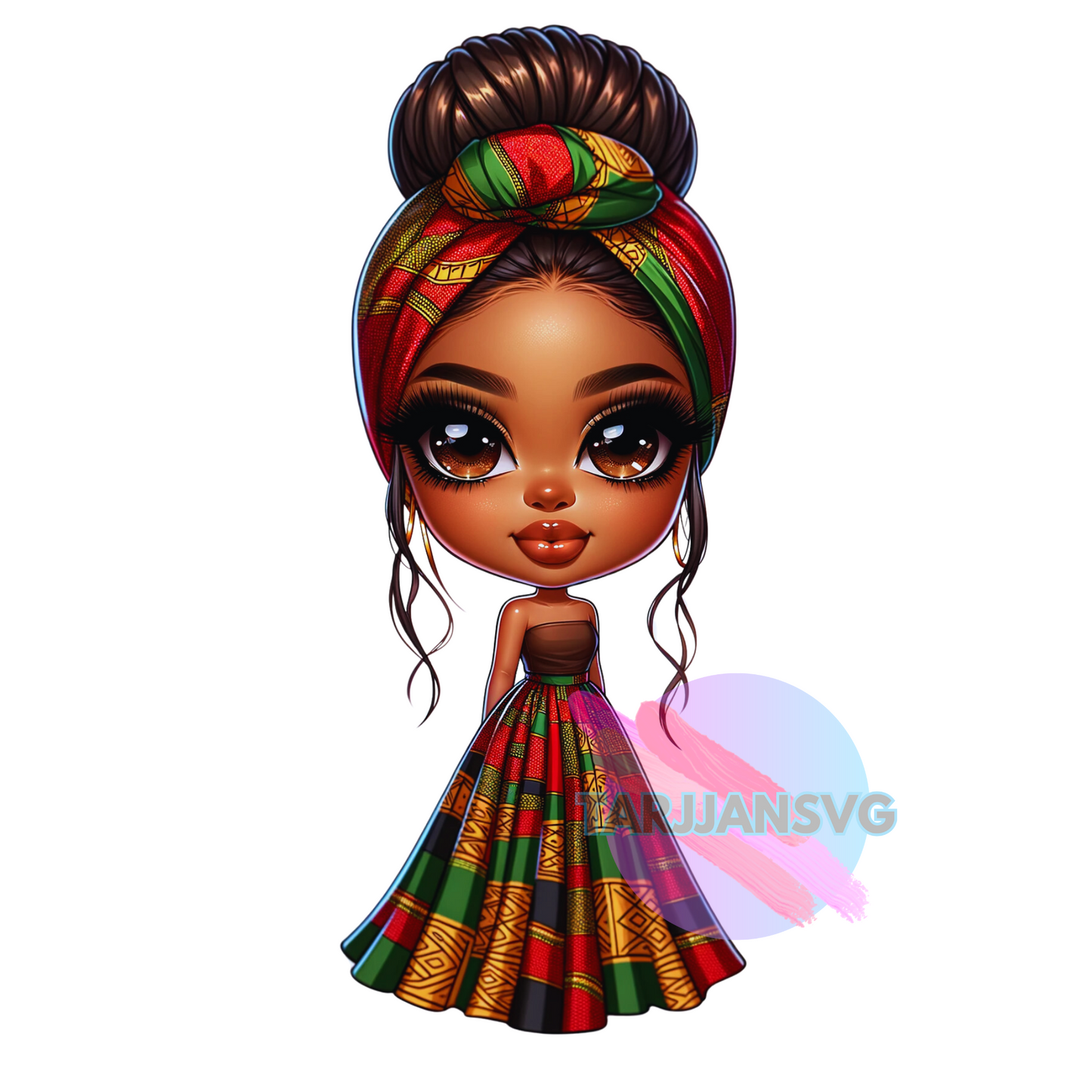 ChatGPT+DallE3 prompts of African AMerican Chibi in BHM Ankara Dolls