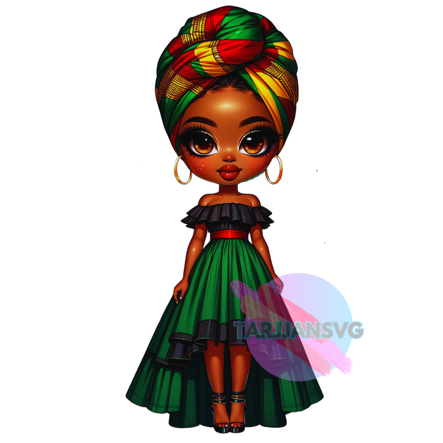 ChatGPT+DallE3 prompts of African AMerican Chibi in BHM Ankara Dolls