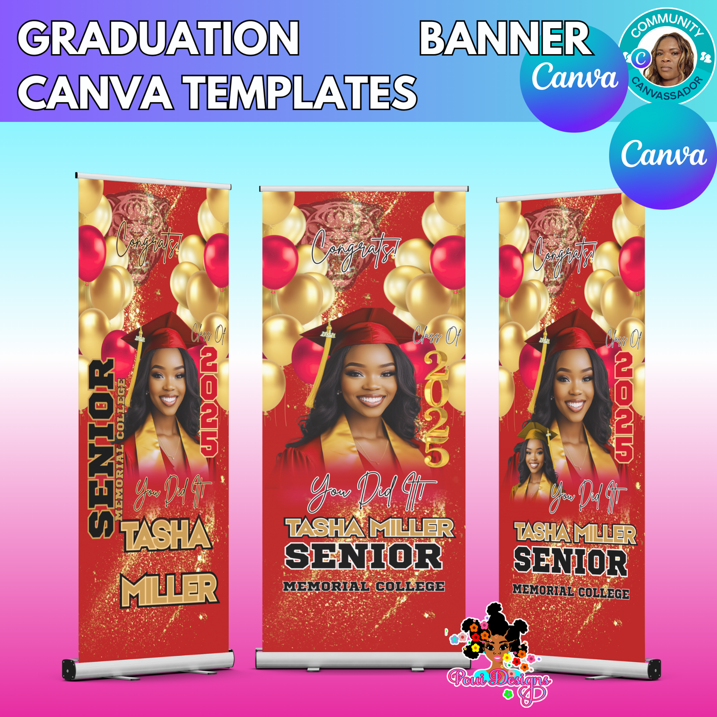 Retractable Banner Templates,Graduation,Celebration,Personalized Design Your Own, 100% Editable in Canva,Add picture,Change Colors and Text