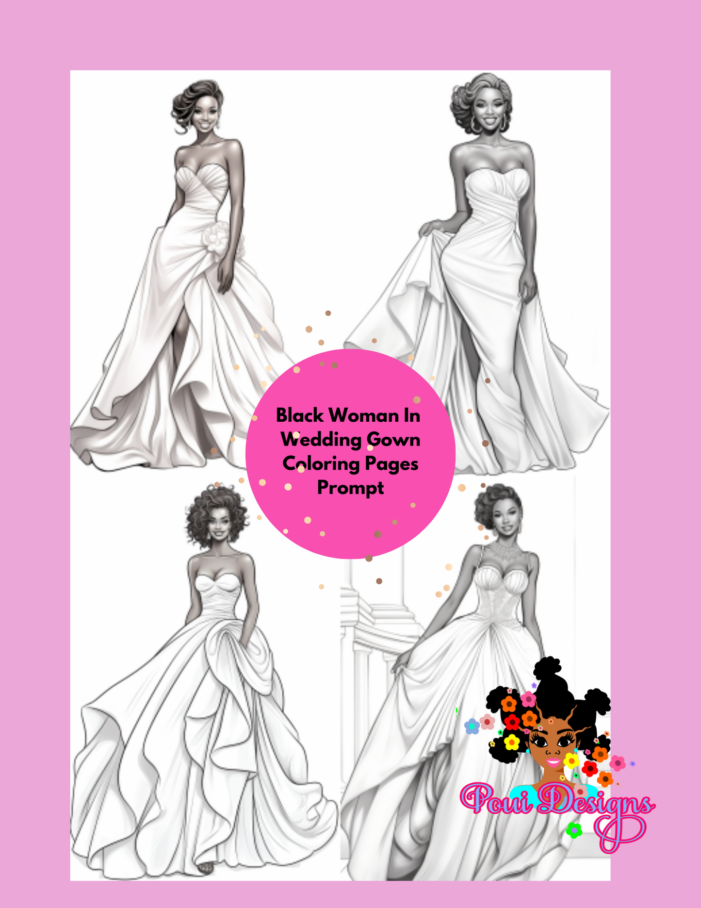 Black Woman Coloring Page Midjourney Prompt