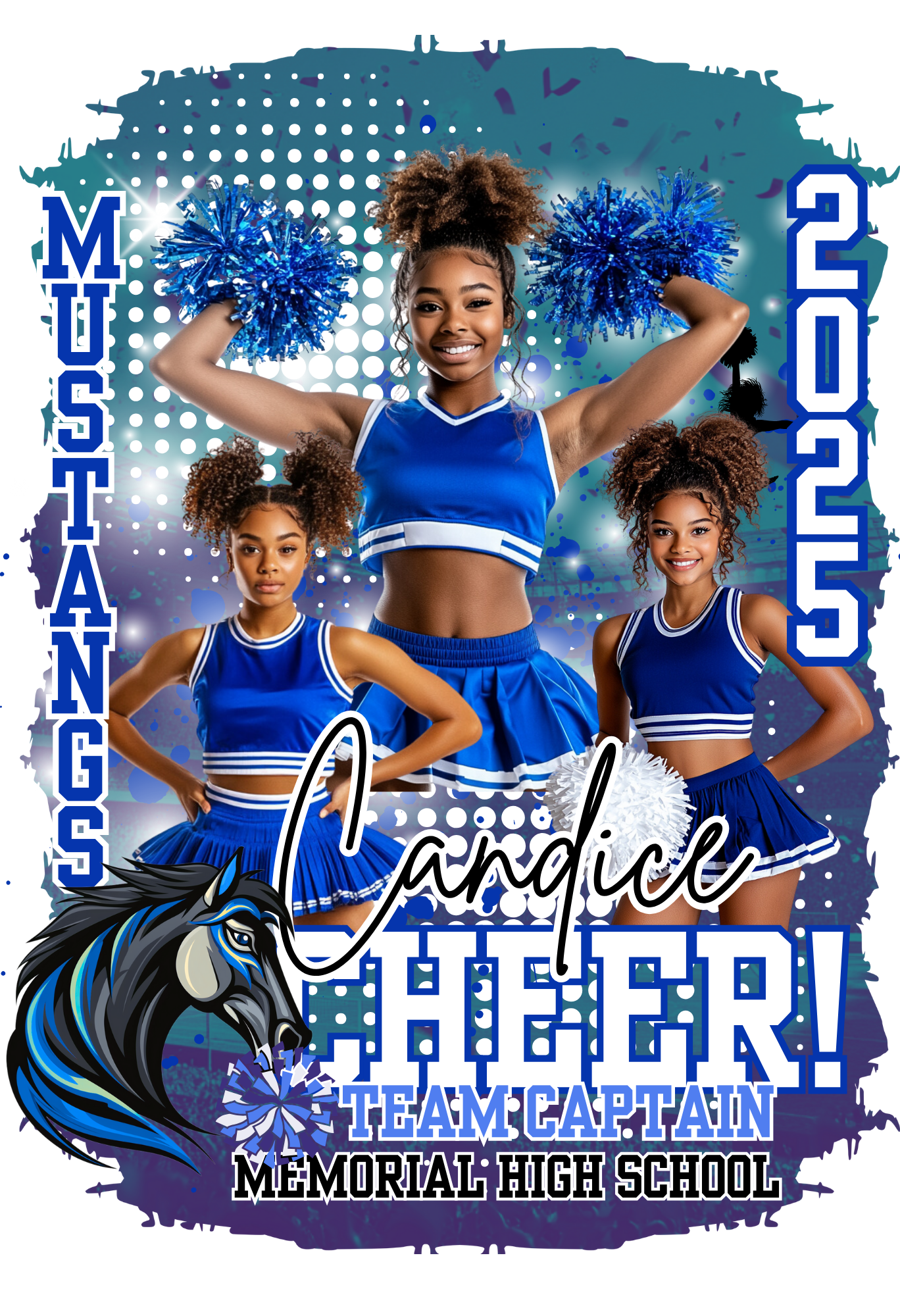Blue Field Background Cheer Leader Editable Canva Templates