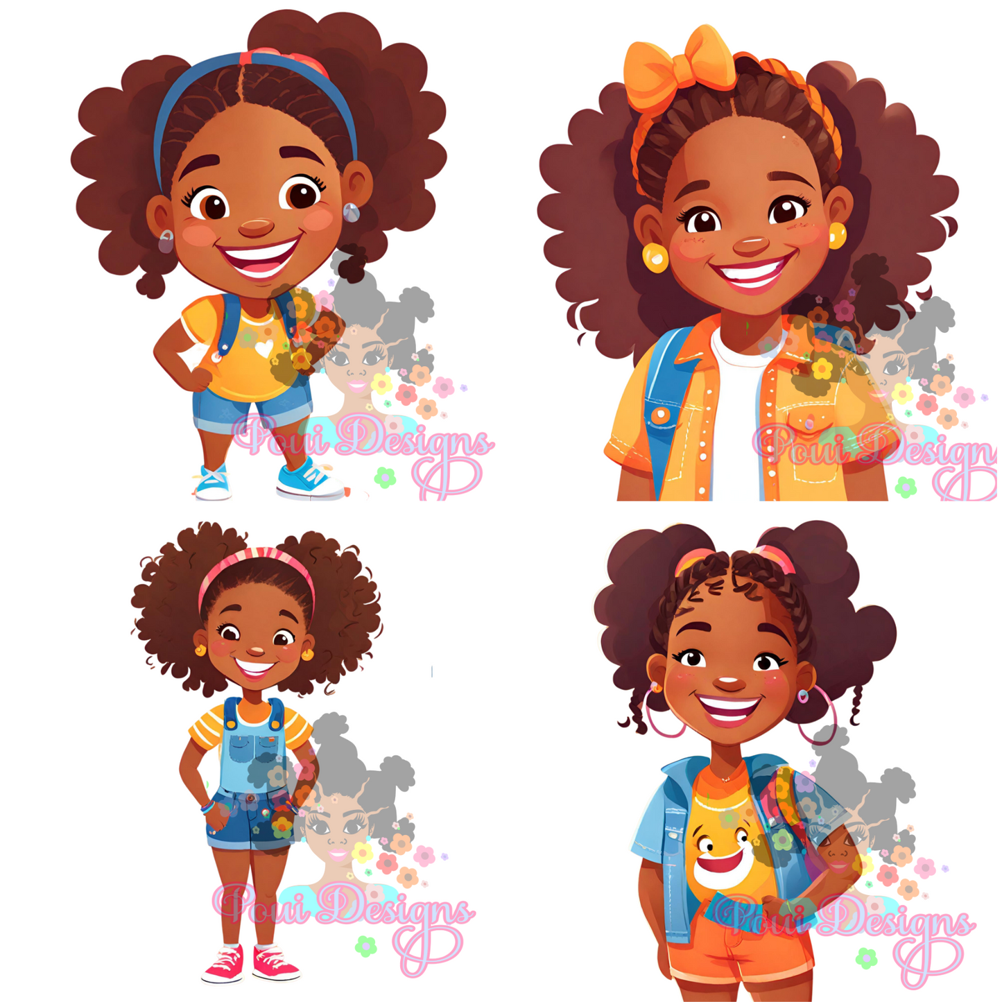 African American Girl Cartoon PNG Ai art