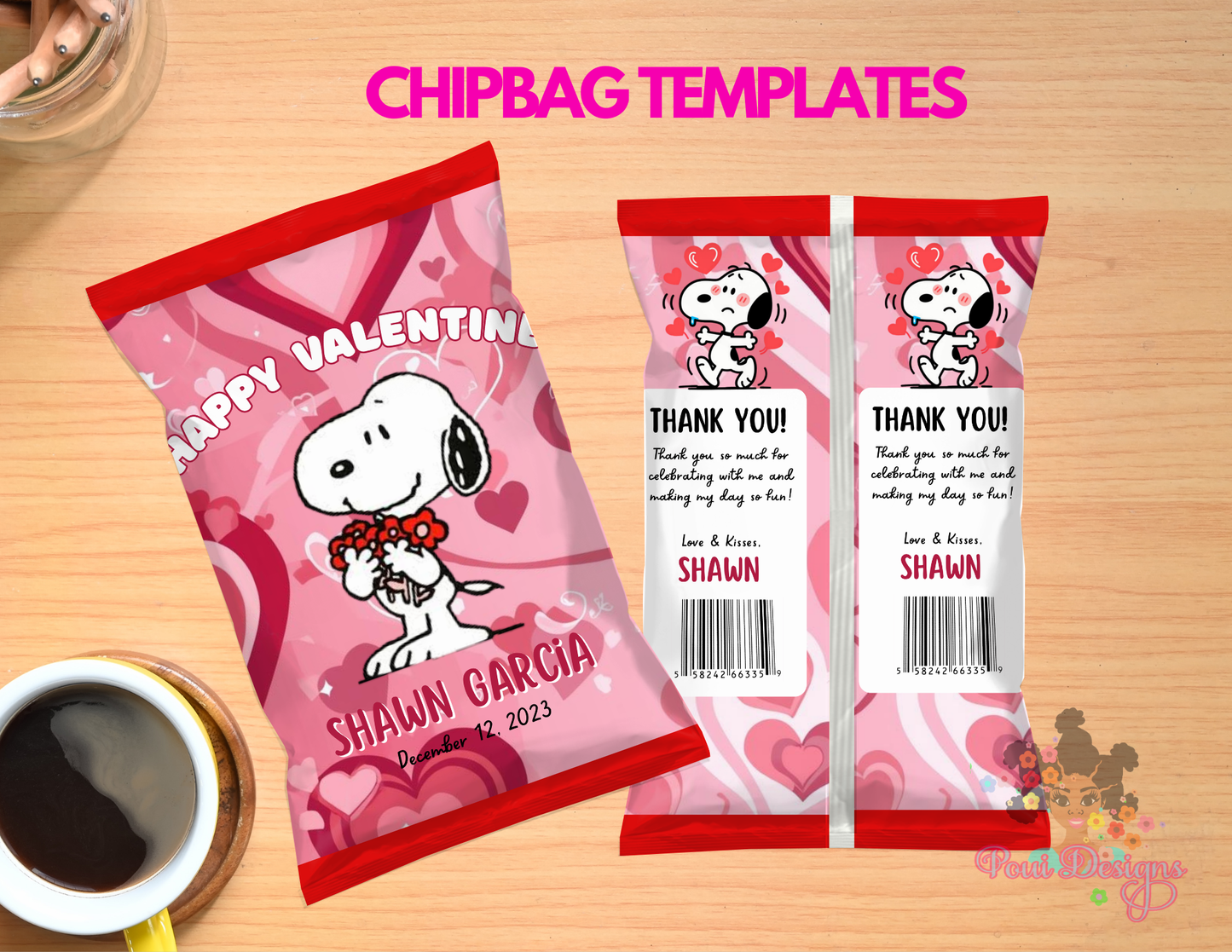 Customizable Valentine Chip Bags plus Canva Frame Mockups PLR