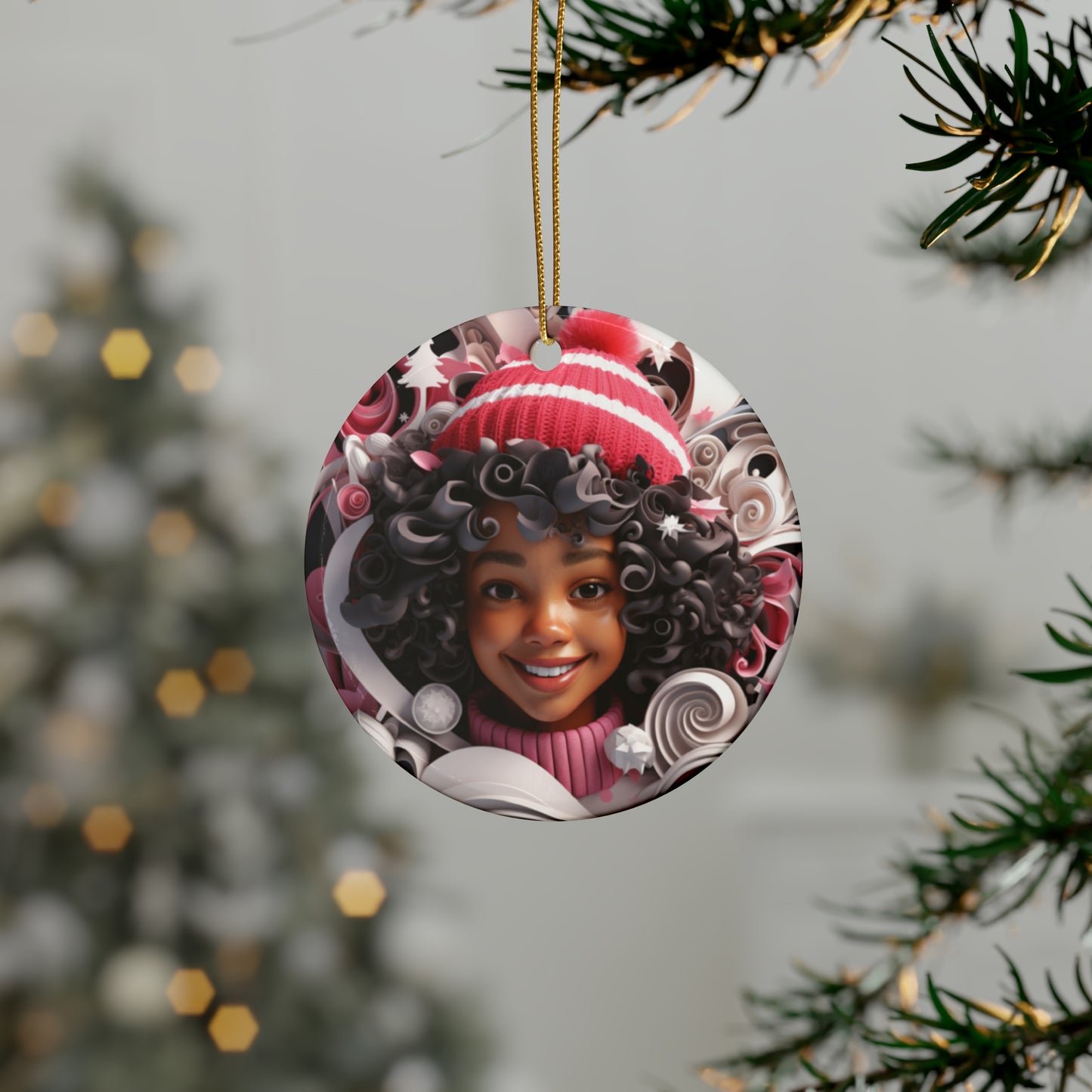 Ornament Sublimation PNG Ai art, Black Girls Christmas