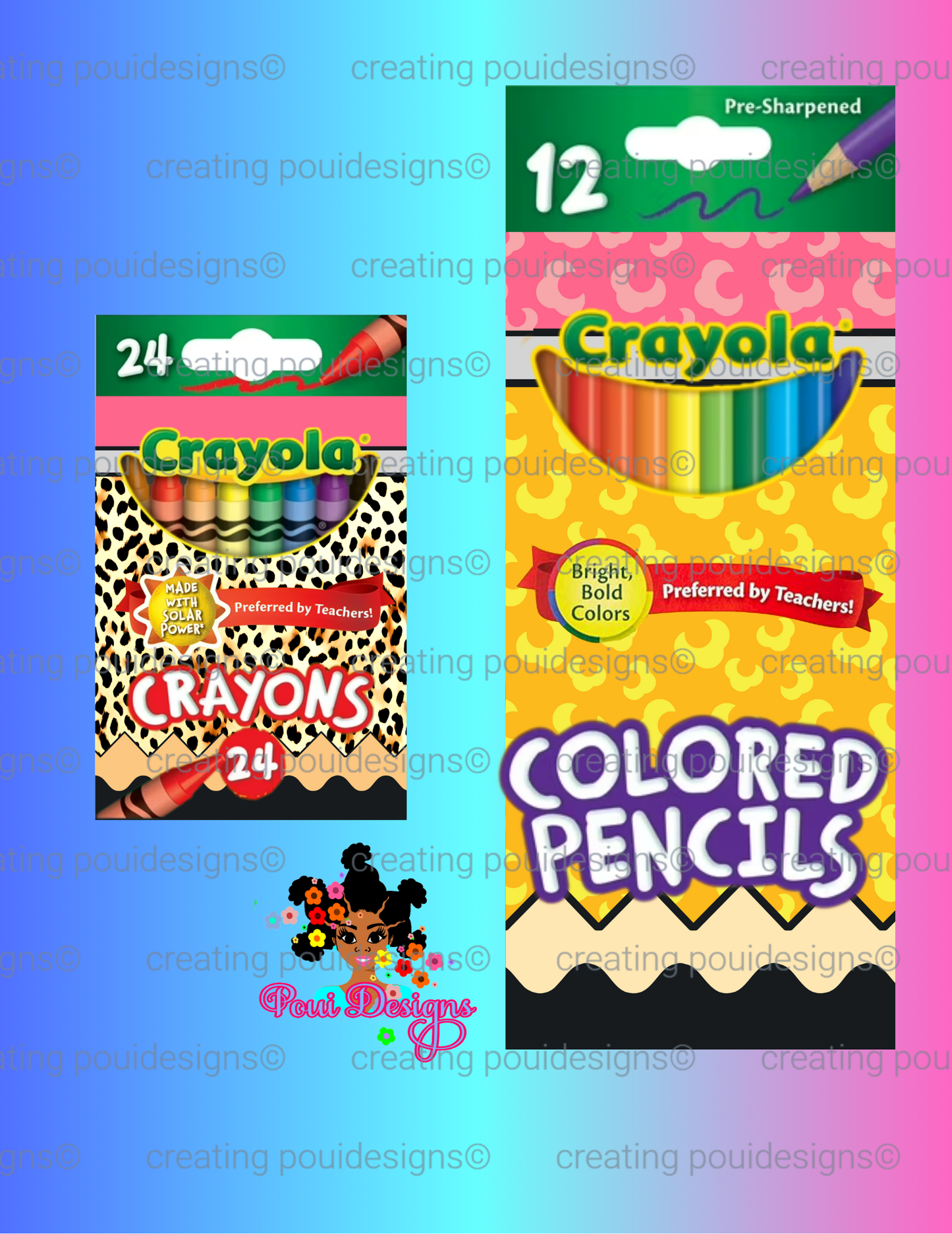 Crayola pencils Box Canva Editable Template and Deisgns