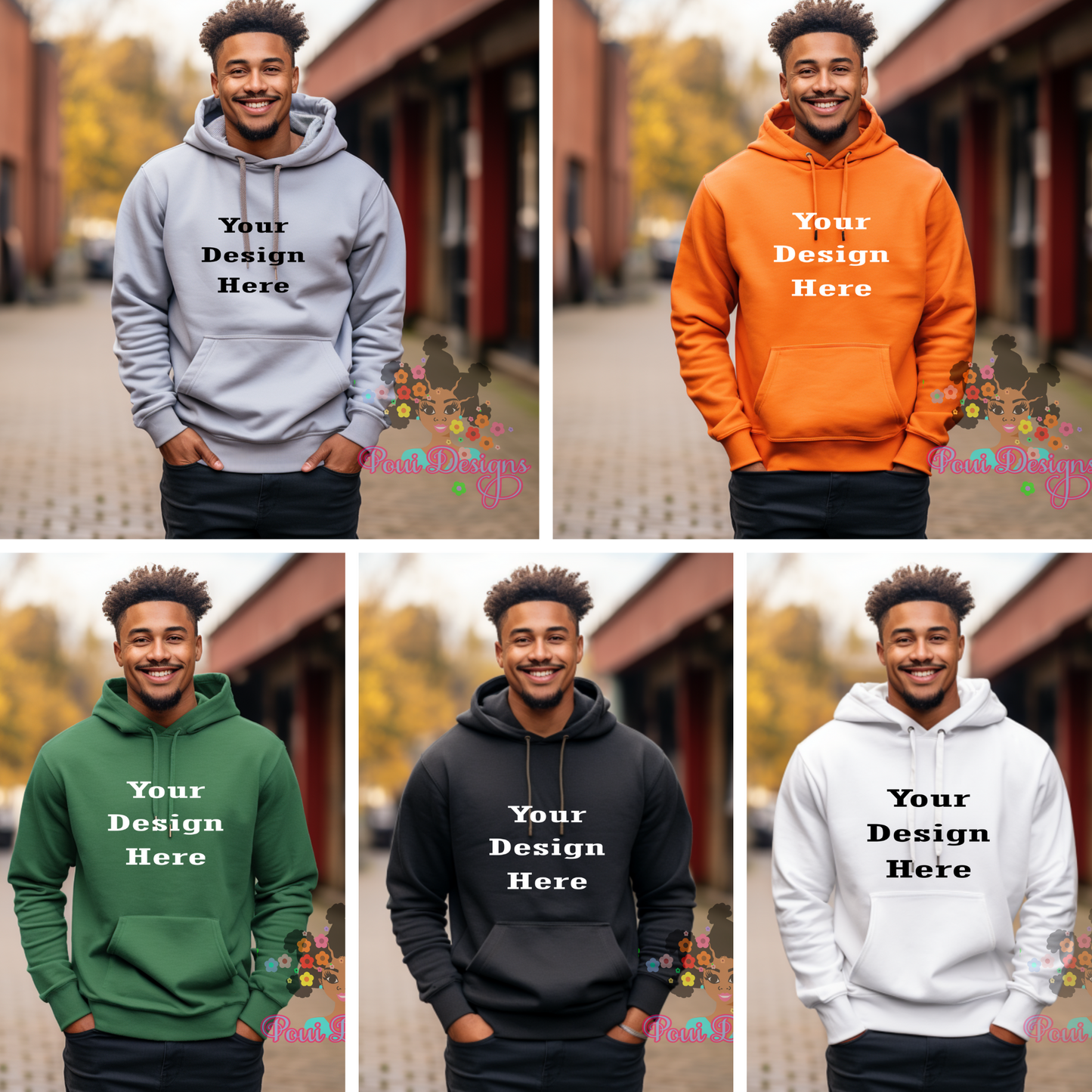 Gildan Hoodie Mockup For Men, 5 Colors Bundle