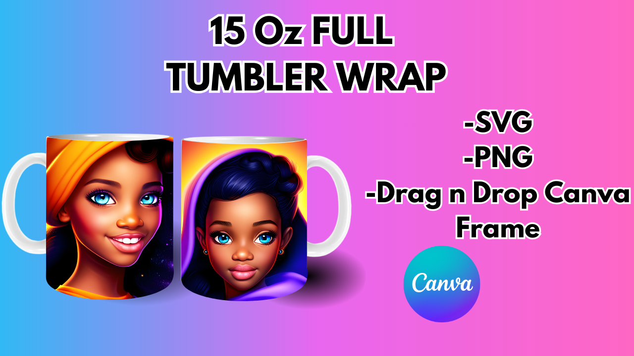 15 oz Mug Full Wrap Template plus drag and drop Canva Frame