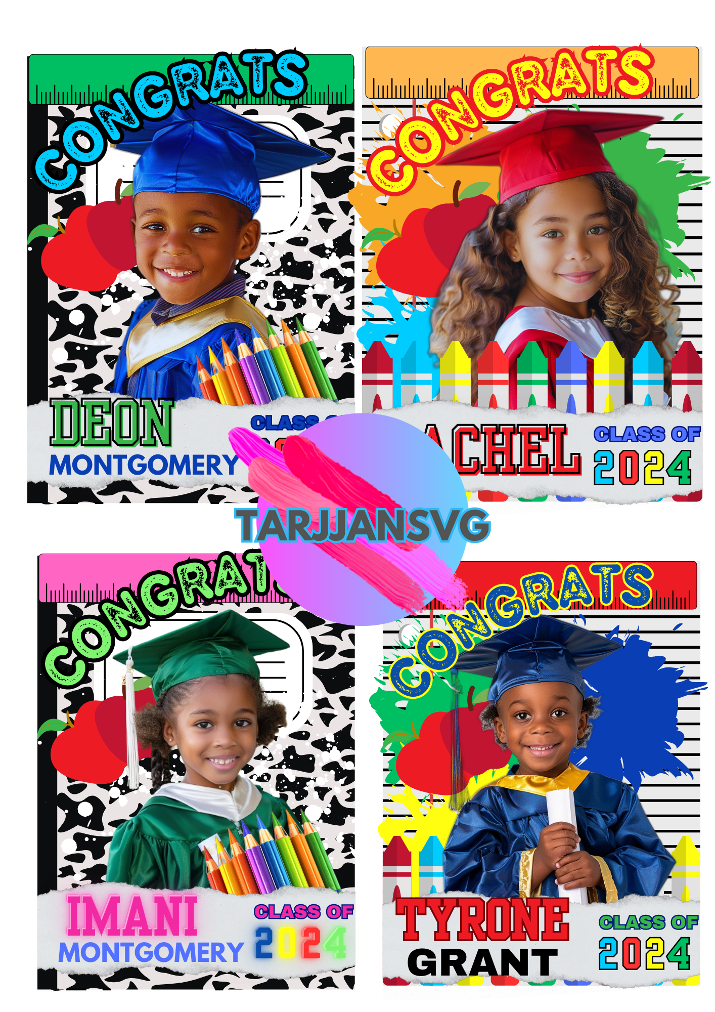 Kids Grad Templates, Kinder Grads Canva Templates,Elementary Shool,Daycare,Editable Templates