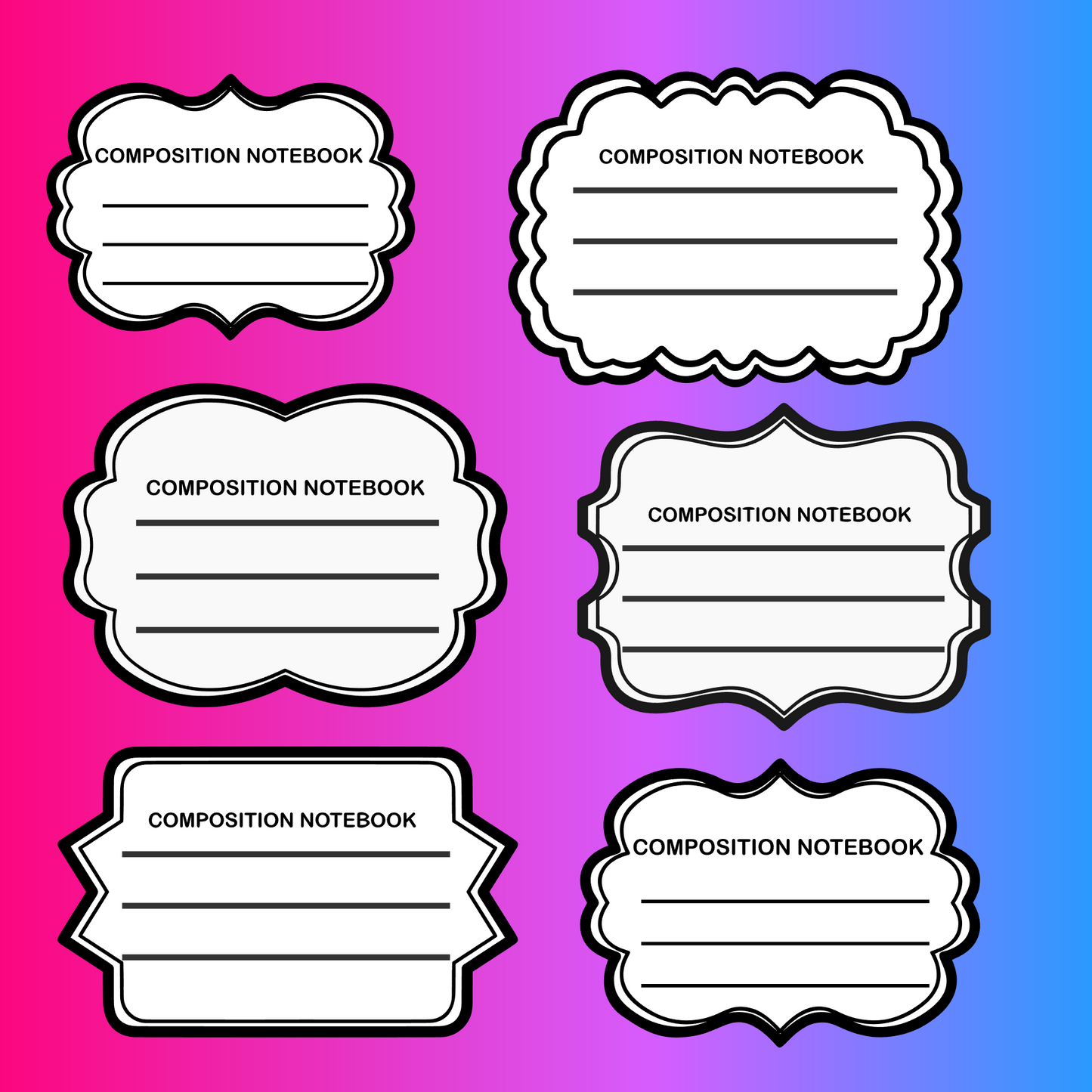 Labels For Notebook Covers SVG and PNG formats PLR