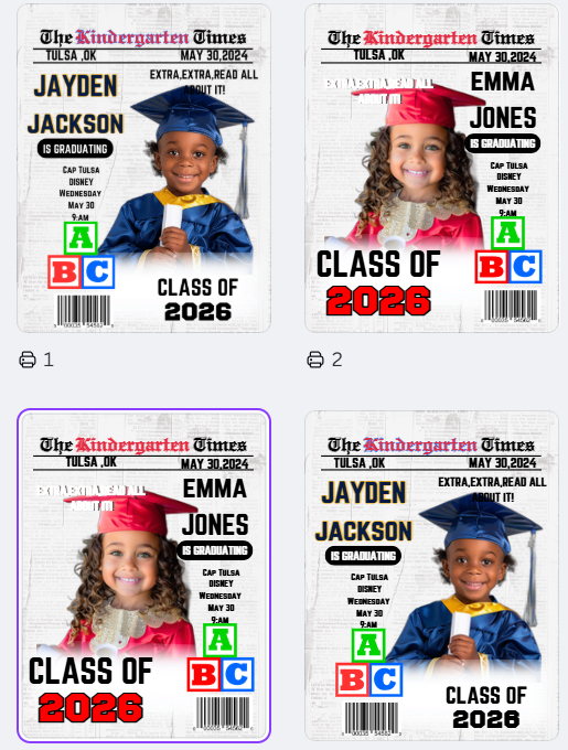 Kids Grad News Paper Templates, Kinder Grads Canva Templates,Elementary Shool,Daycare,Editable Templates
