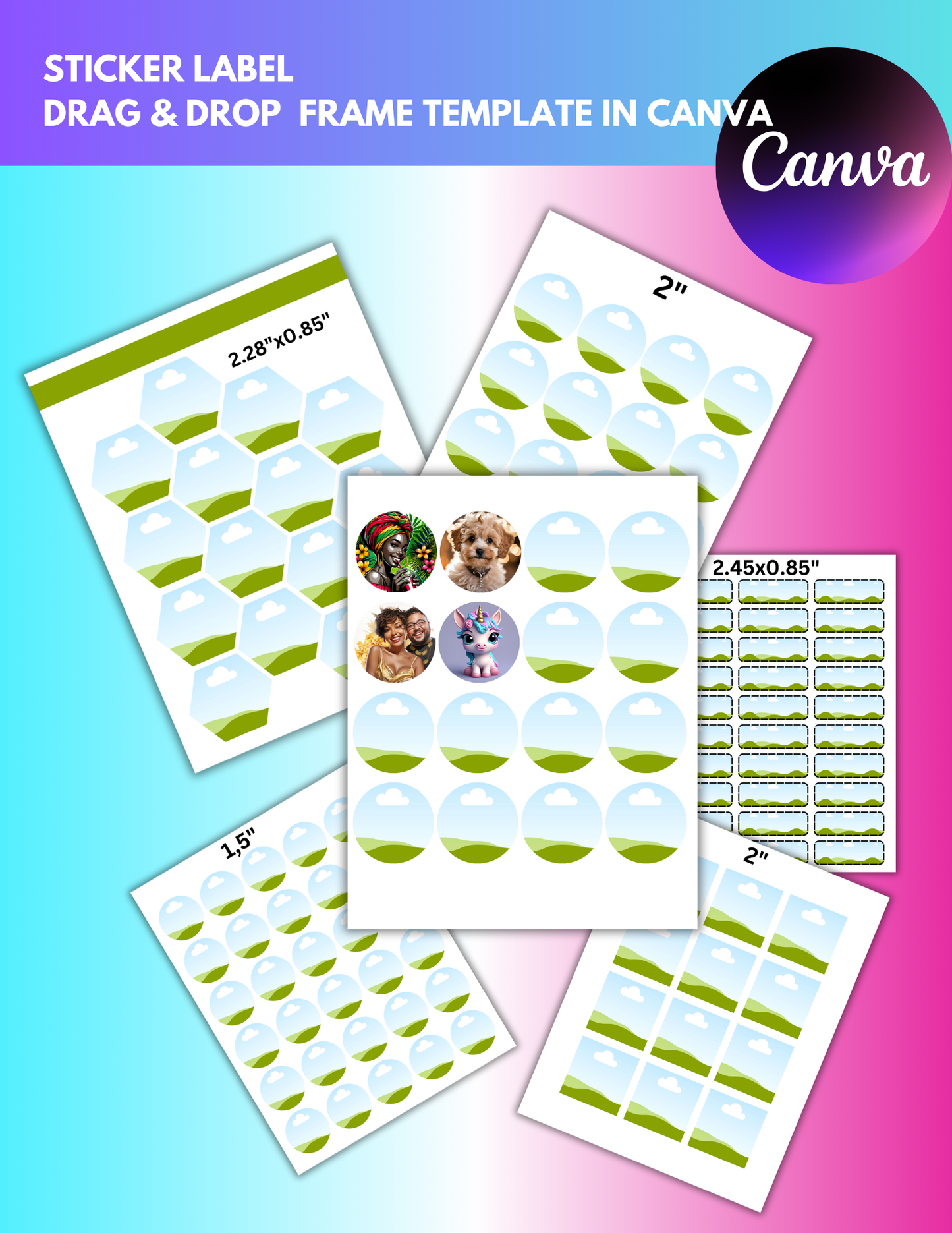 Stickers and Labels Canva Drag and Drop Frames Templates