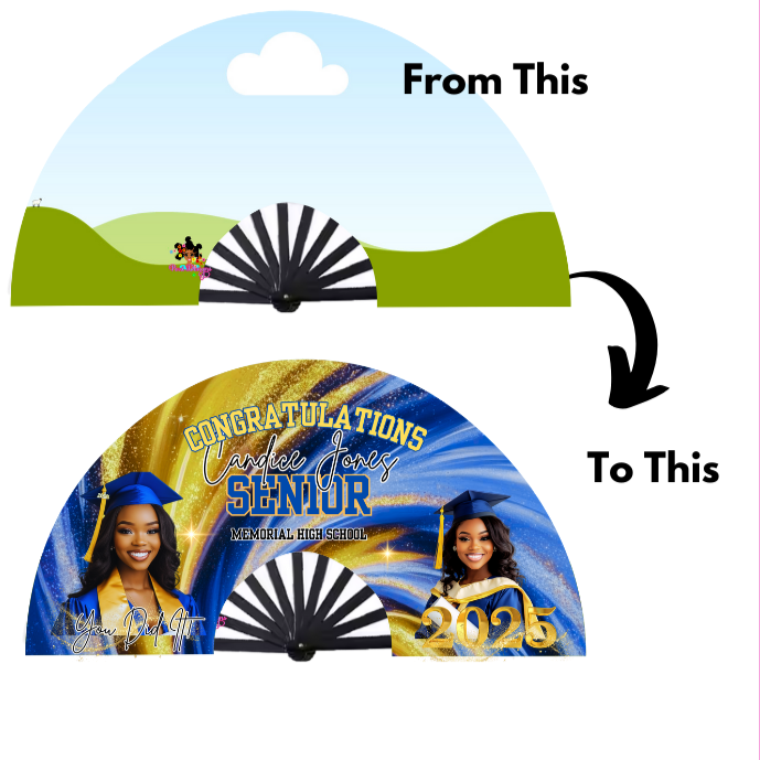 Clack Fan Templates Graduation,Birthday Celebration,Personalized Design Your Own,Canva Frame Drag & Drop Grad Fan Template for Sublimation