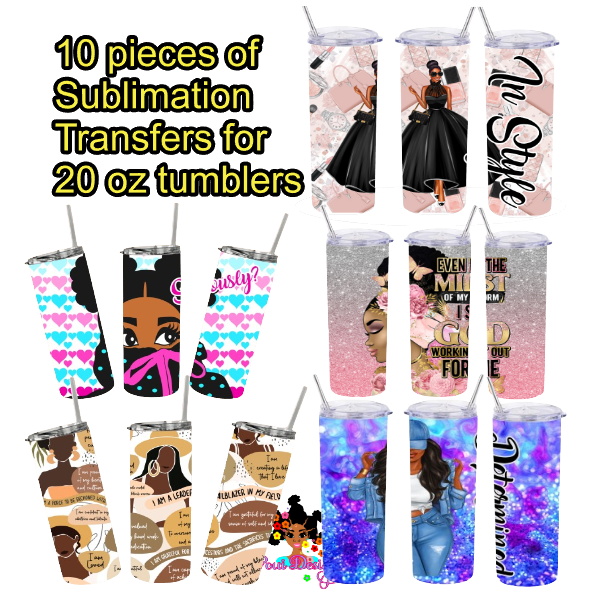 10 pieces of diverse 20 oz  Sublimation Tumbler Transfers