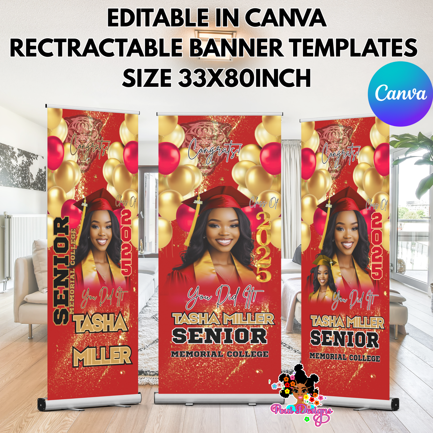 Retractable Banner Templates,Graduation,Celebration,Personalized Design Your Own, 100% Editable in Canva,Add picture,Change Colors and Text