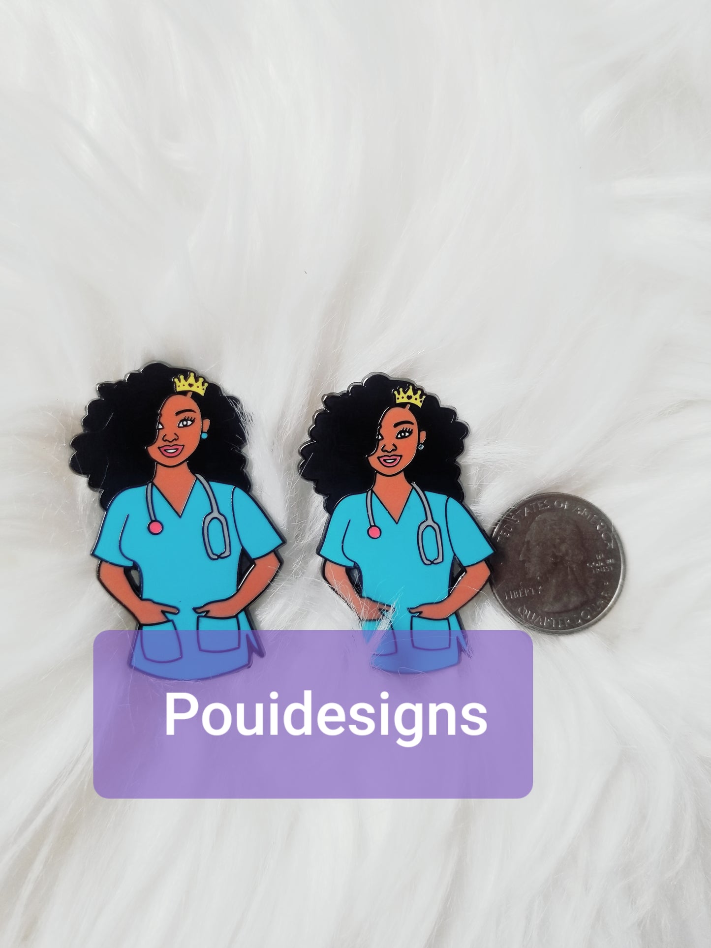 2 Afro Hair Nurse Enamel Pins Renee and Keychain (3 pcs)