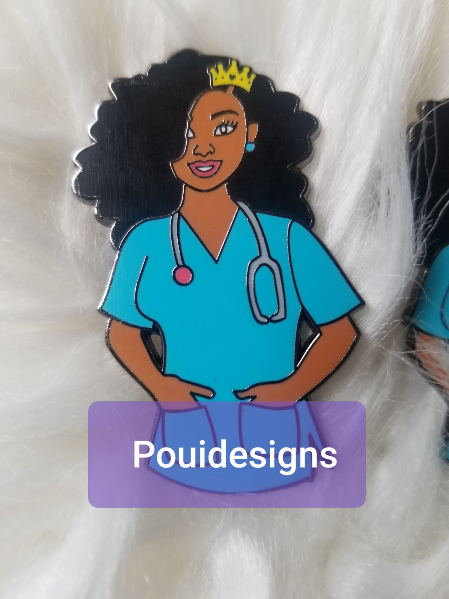 2 Afro Hair Nurse Enamel Pins Renee and Keychain (3 pcs)