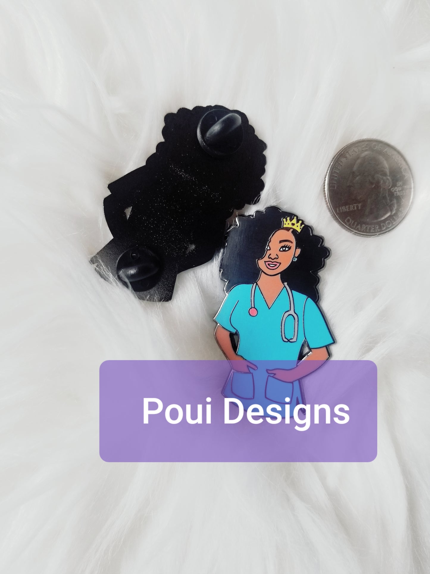 2 Afro Hair Nurse Enamel Pins Renee and Keychain (3 pcs)