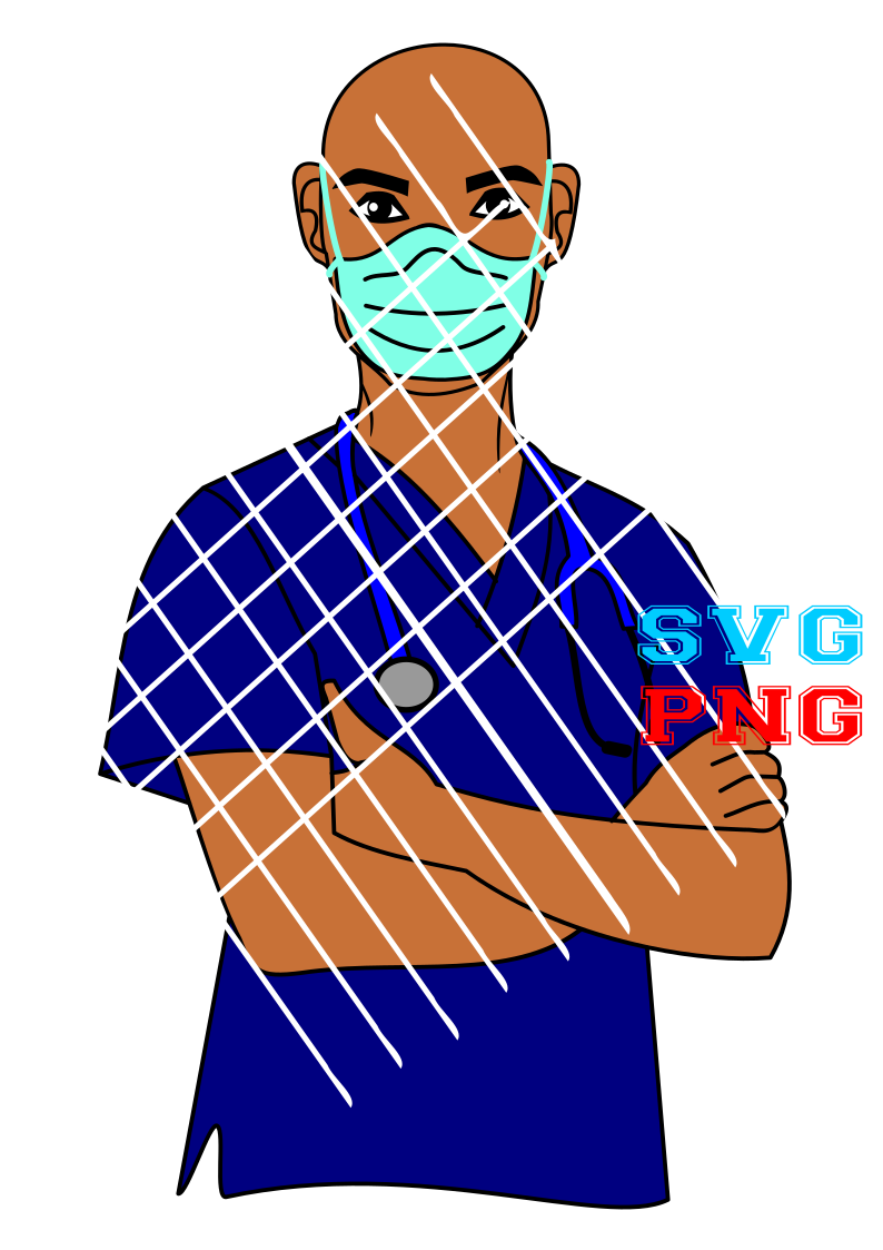 Black Male Nurse with mask svg,PNG files, Bald Man SVG