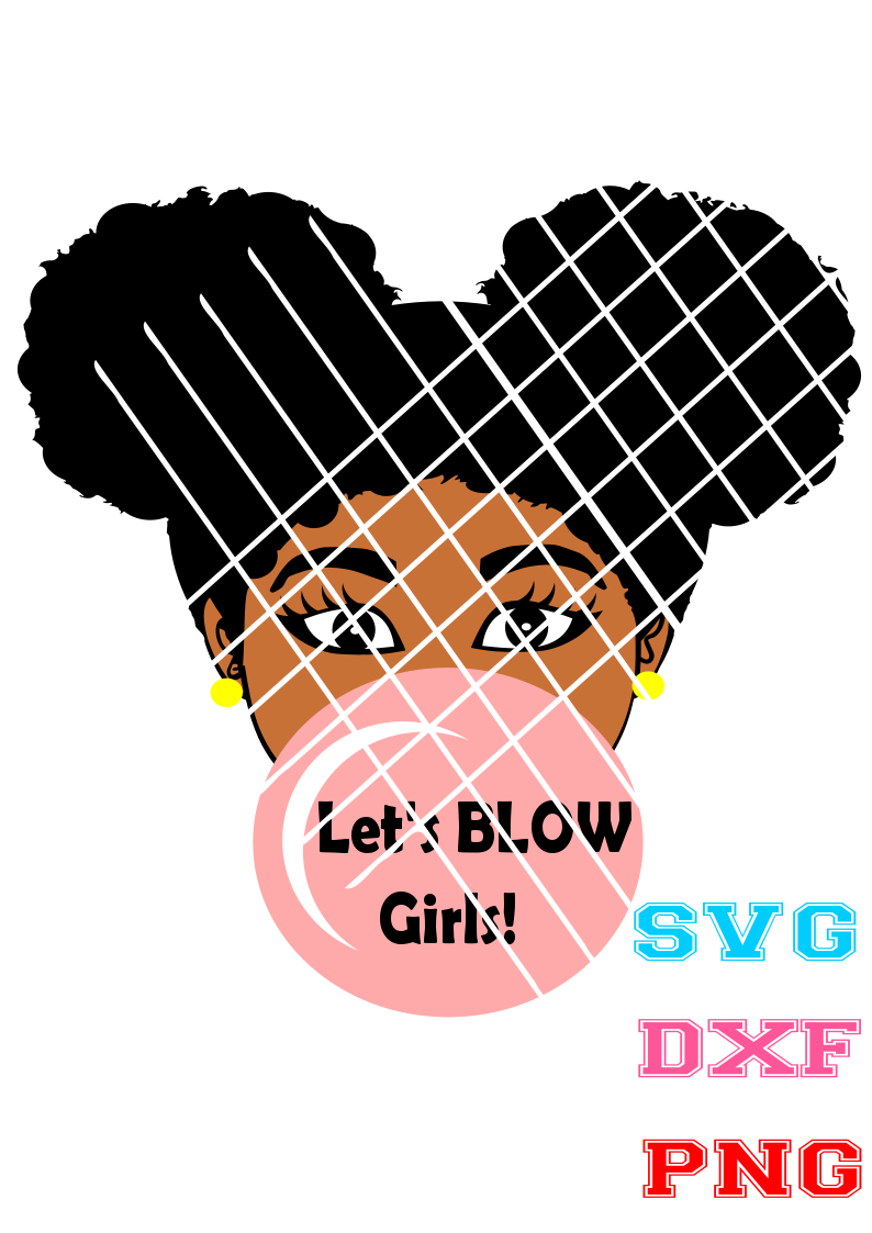 Afro girl blowing gum with words,Elsa SVG, PNG file,DXF file