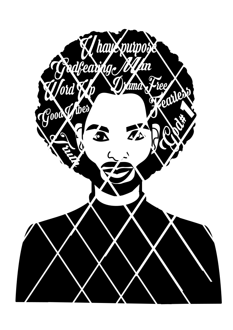 Afro Man svg,Black Man with Words in the hair, Denzel SVg