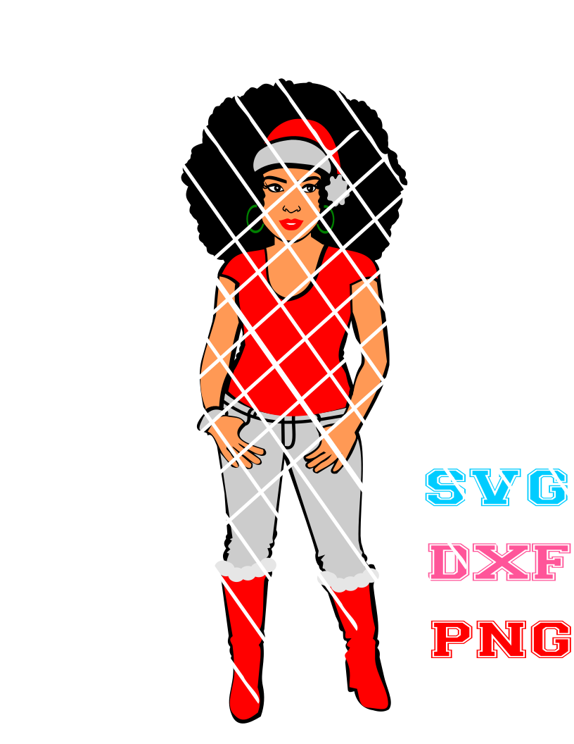 Afro Santa Lady, Christmas ,Silhouette svg