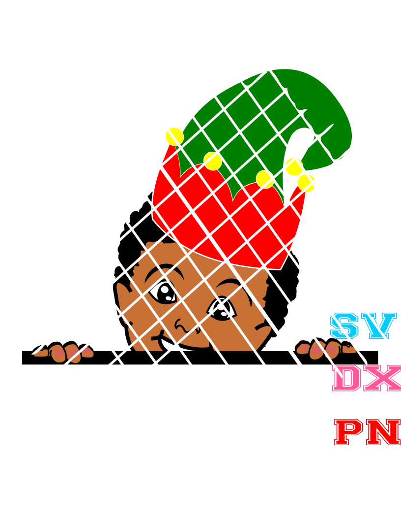 Elf Afro Peeking Boy, Tommy svg,Christmas svg