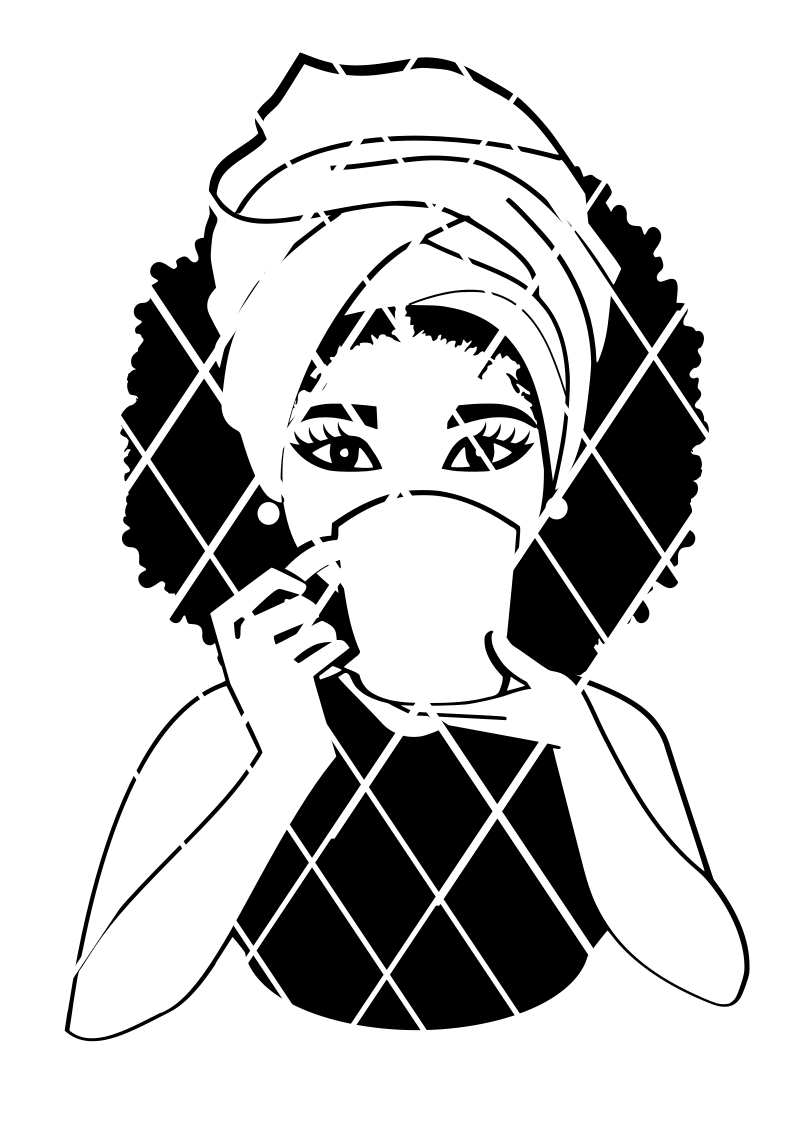 Woman drinking with mug svg,Afro puff svg,Headwrap svg,g,Sistah svg,