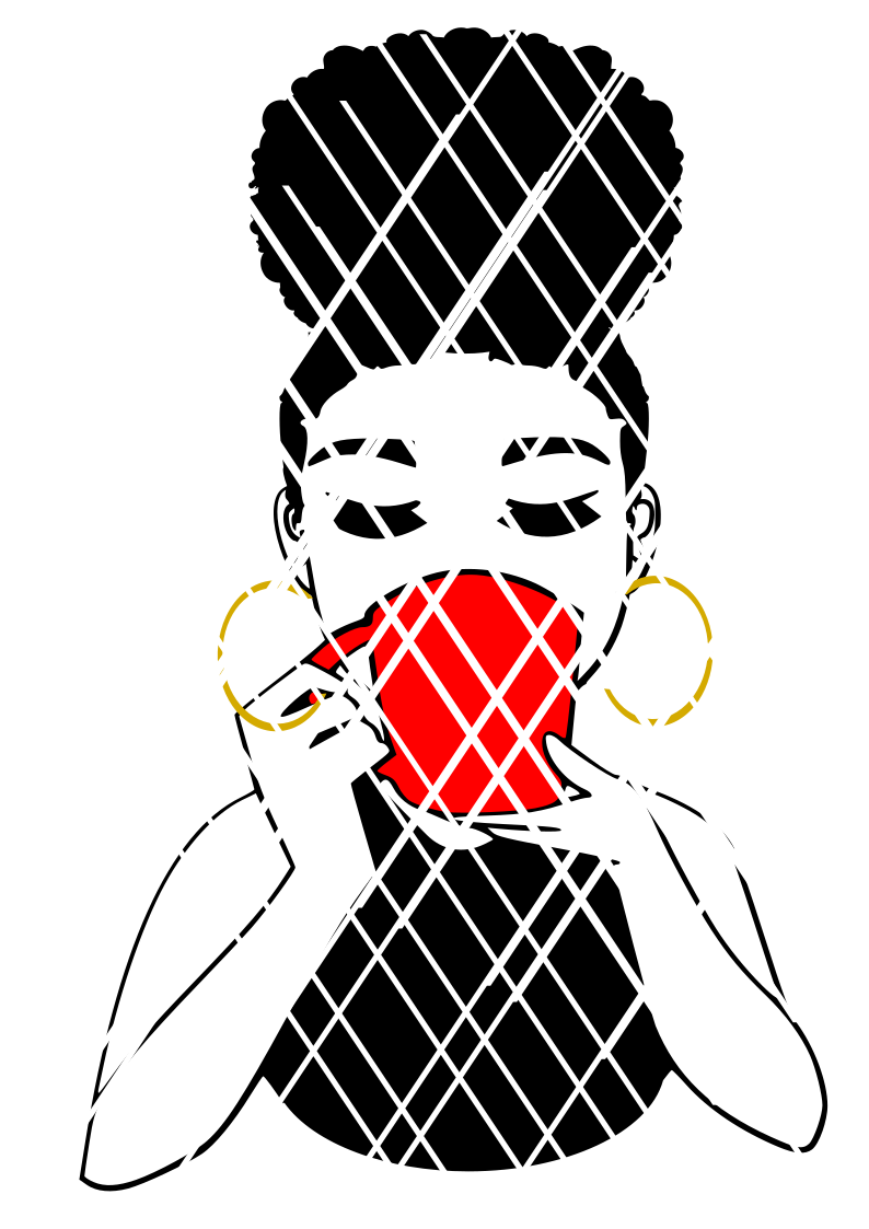 Woman drinking with mug svg,Afro puff svg, Emma closed eyes svg