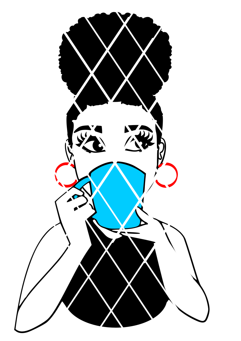 Woman drinking with mug svg,Afro puff svg, Emma side eyes svg