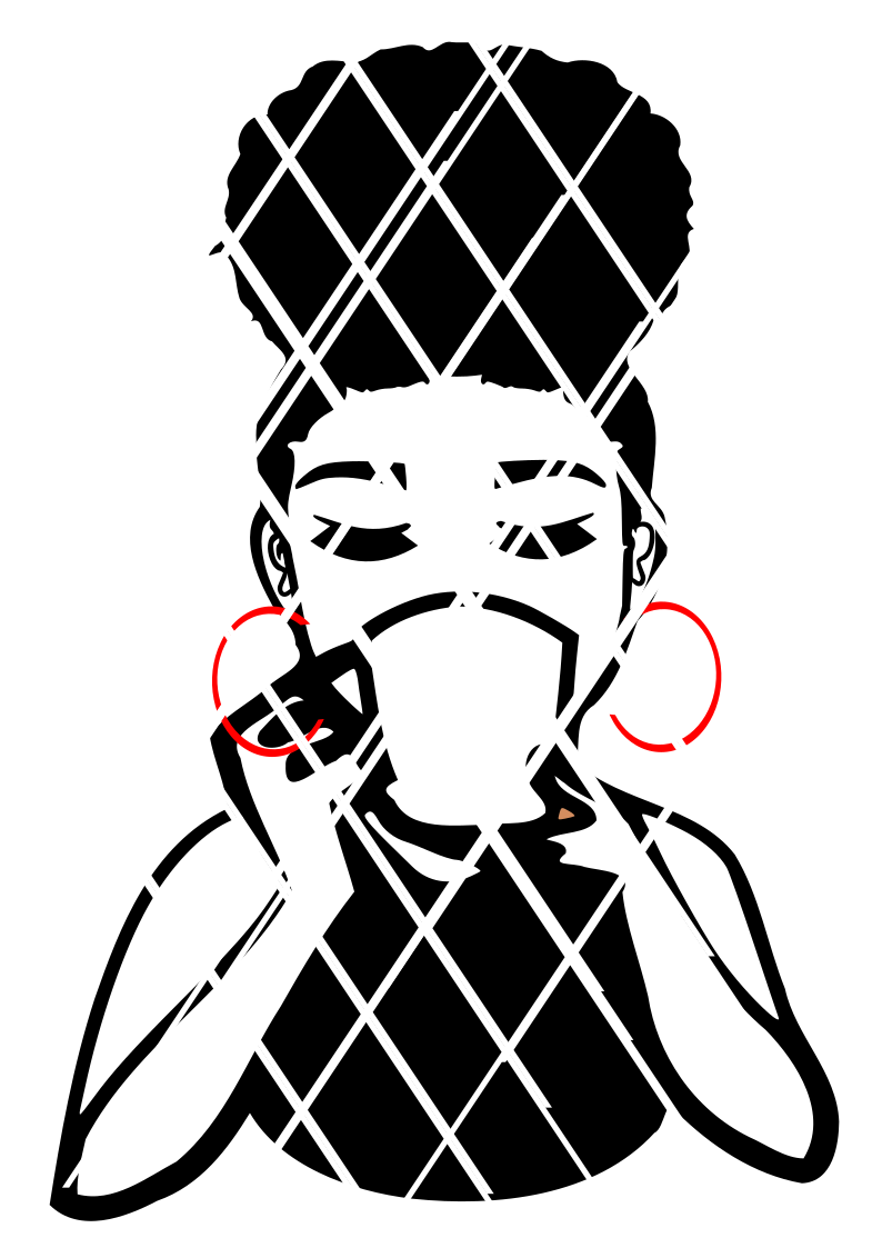 Woman drinking with mug svg,Afro puff svg, Emma closed eyes svg