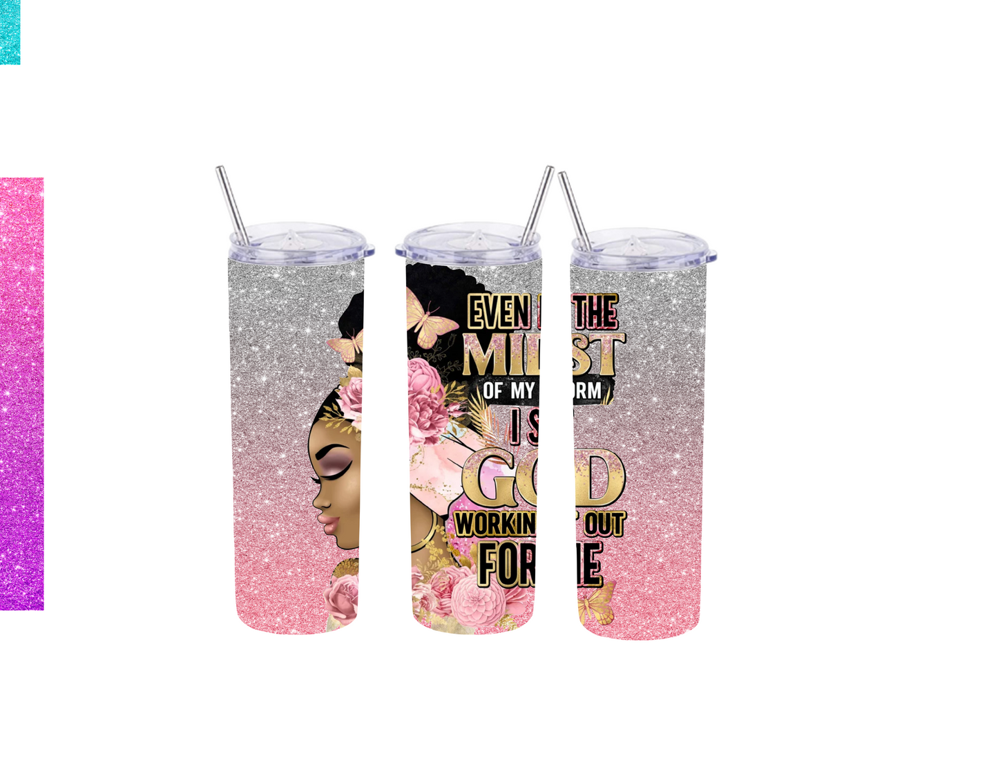 God in the Storm Black Woman Tumbler